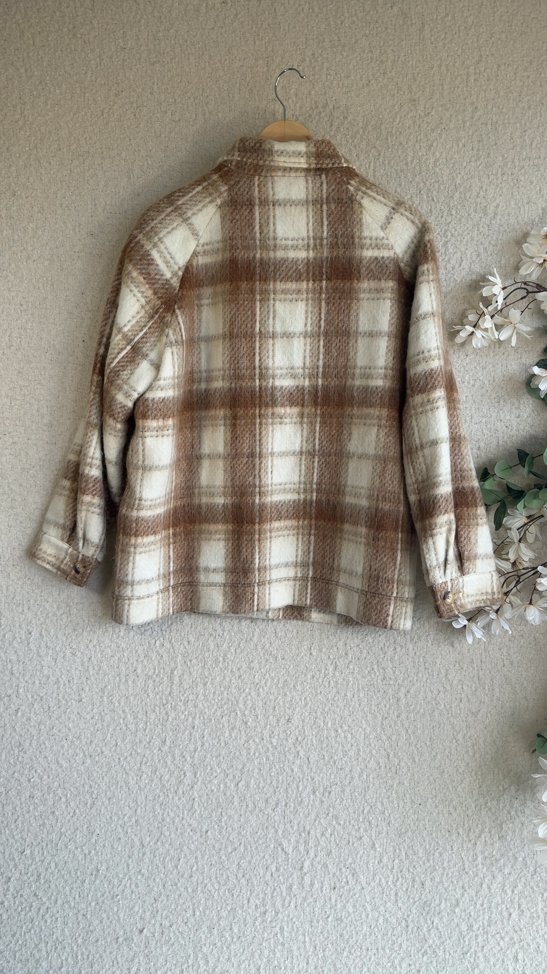 M&S Neutral Brown Check Wool Blend Jacket UK 12 Stylish Winter Layer