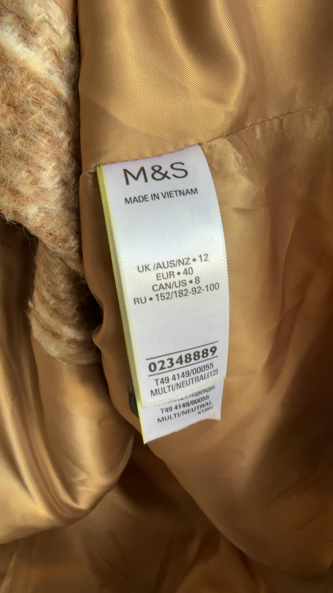 M&S Neutral Brown Check Wool Blend Jacket UK 12 Stylish Winter Layer image 3