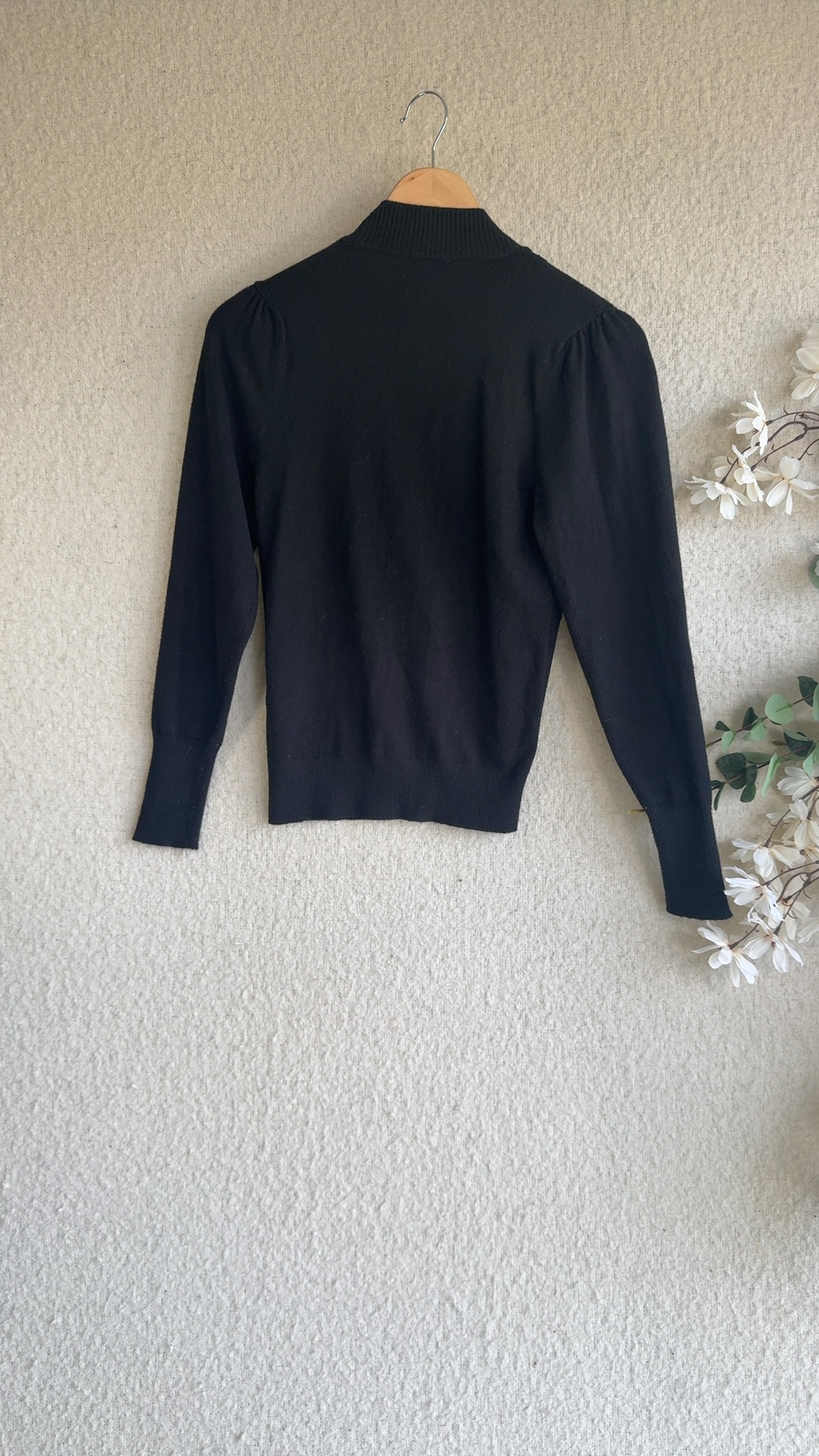Warehouse Black Puff Sleeve Knit Jumper UK 10 Viscose Polyamide Blend image 4