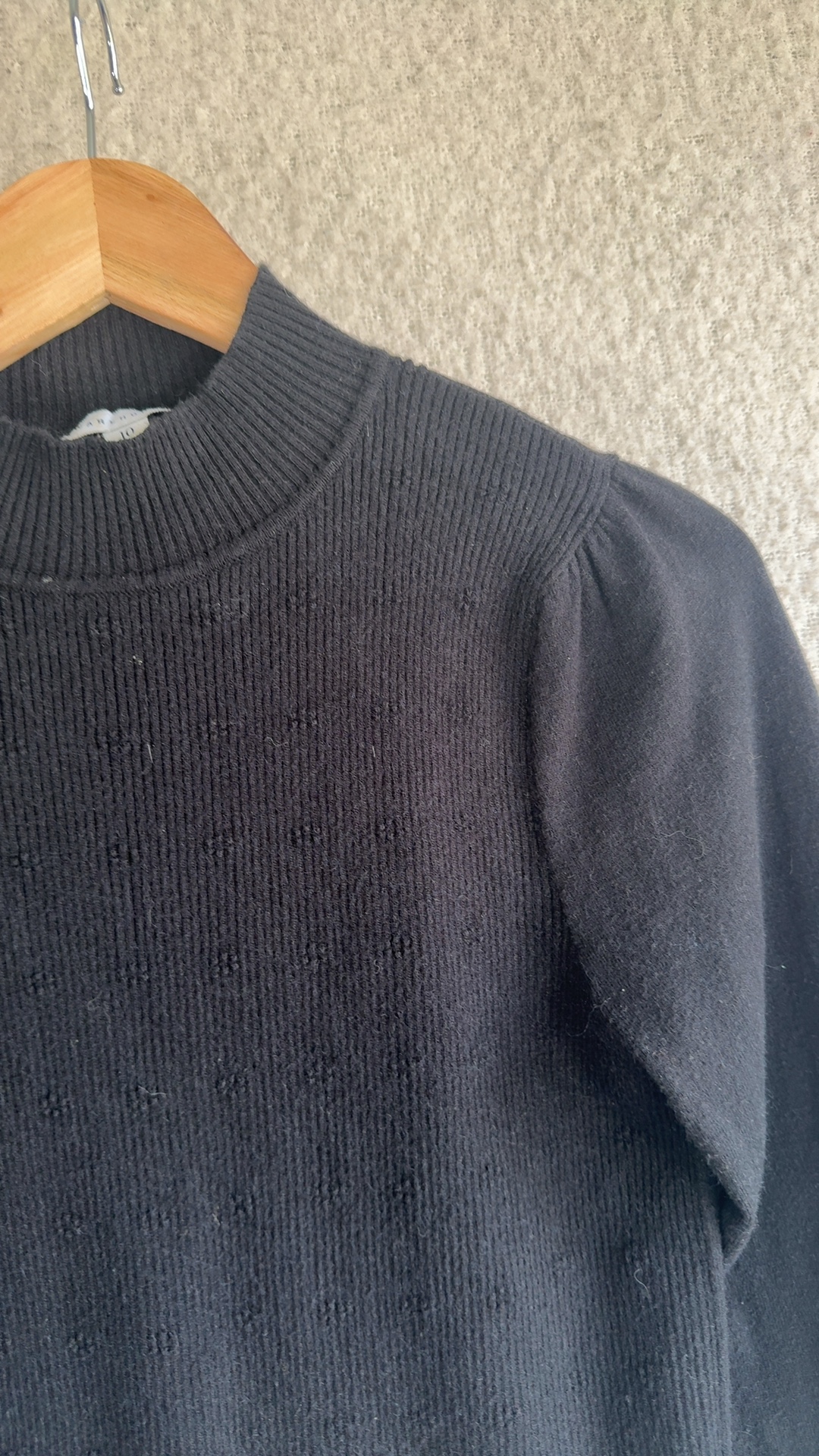 Warehouse Black Puff Sleeve Knit Jumper UK 10 Viscose Polyamide Blend image 2