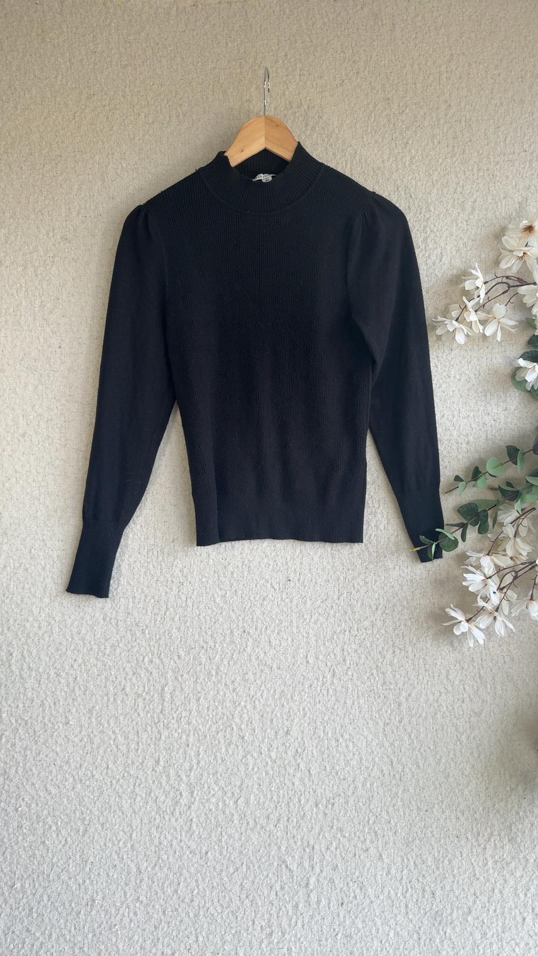 Warehouse Black Puff Sleeve Knit Jumper UK 10 Viscose Polyamide Blend