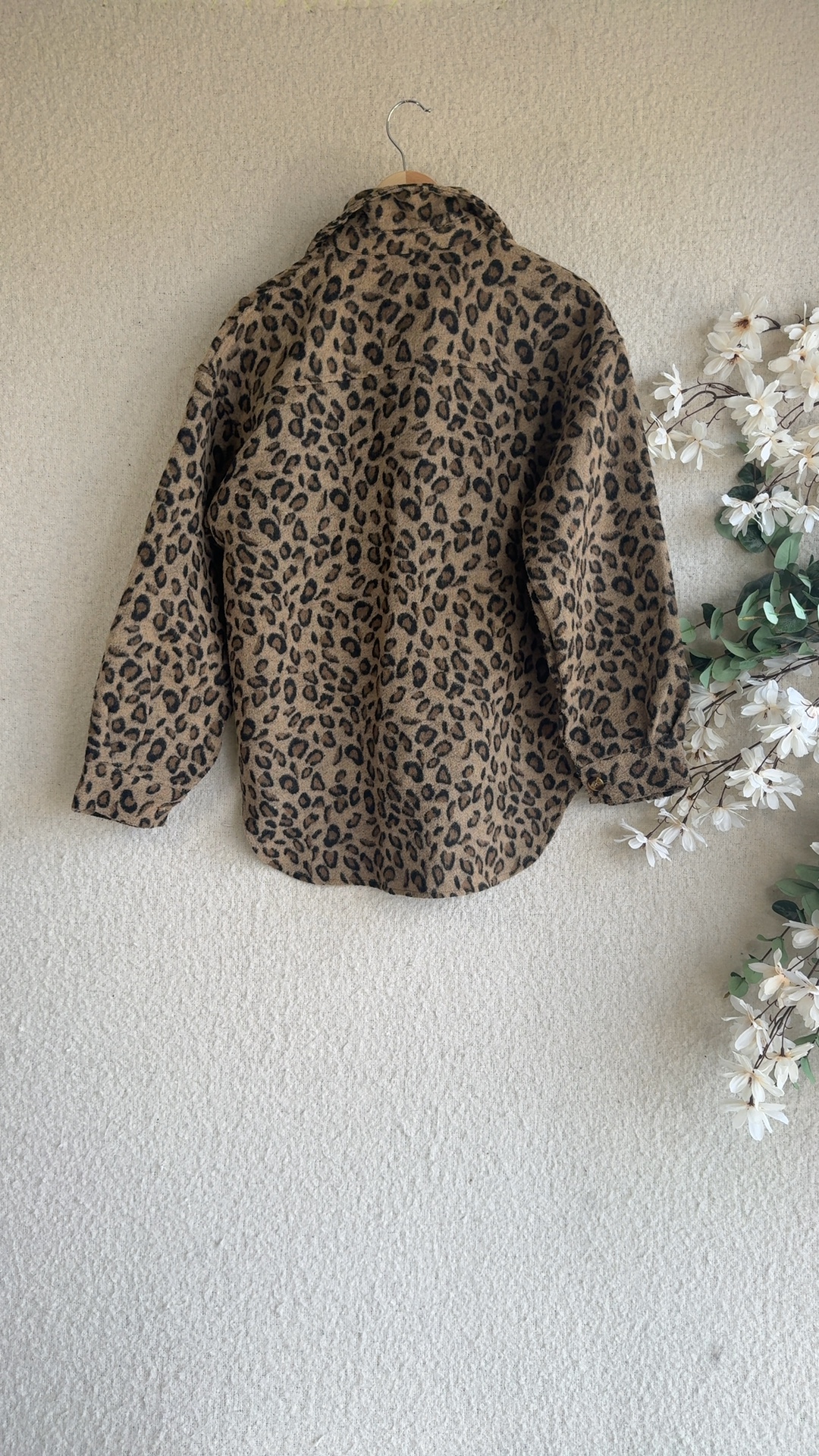 SHEIN Brown Leopard Print Overshirt Jacket UK 10 Faux Wool Polyester image 5