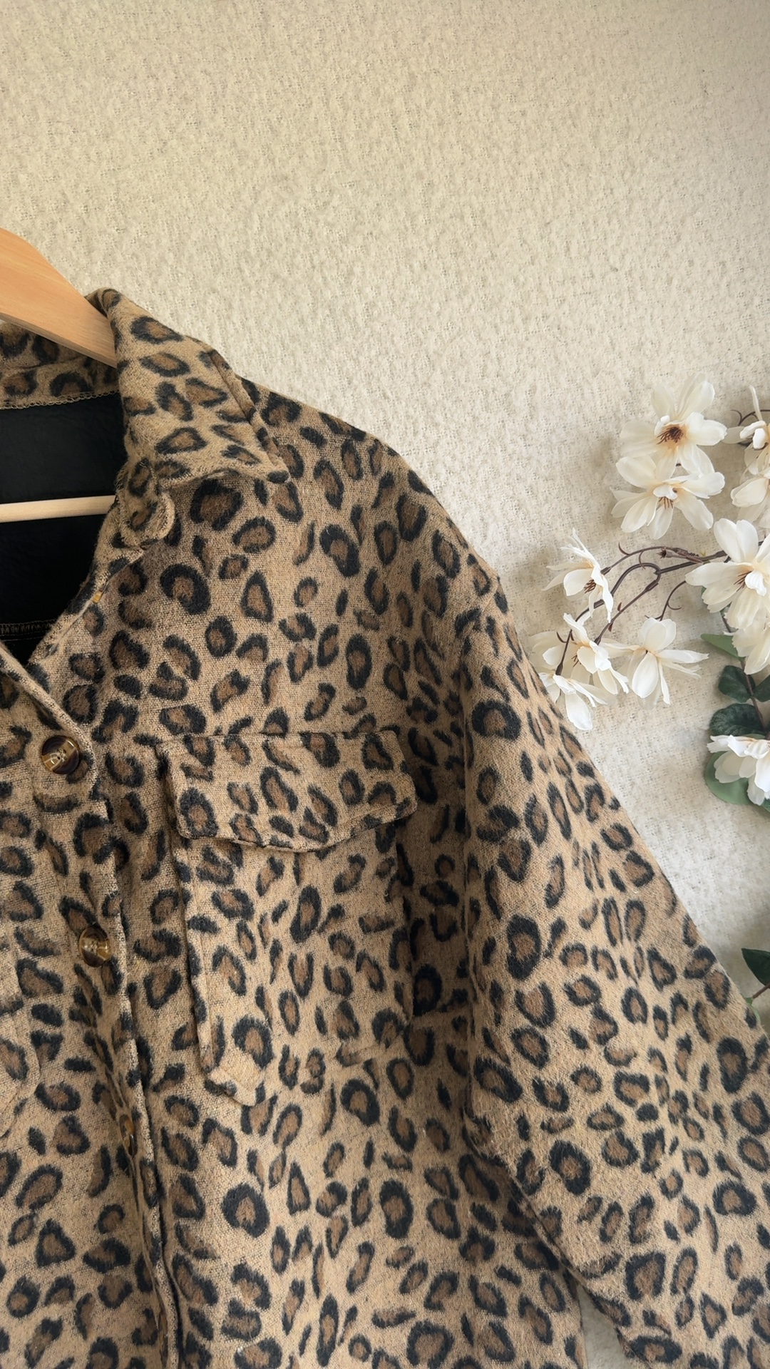SHEIN Brown Leopard Print Overshirt Jacket UK 10 Faux Wool Polyester image 4