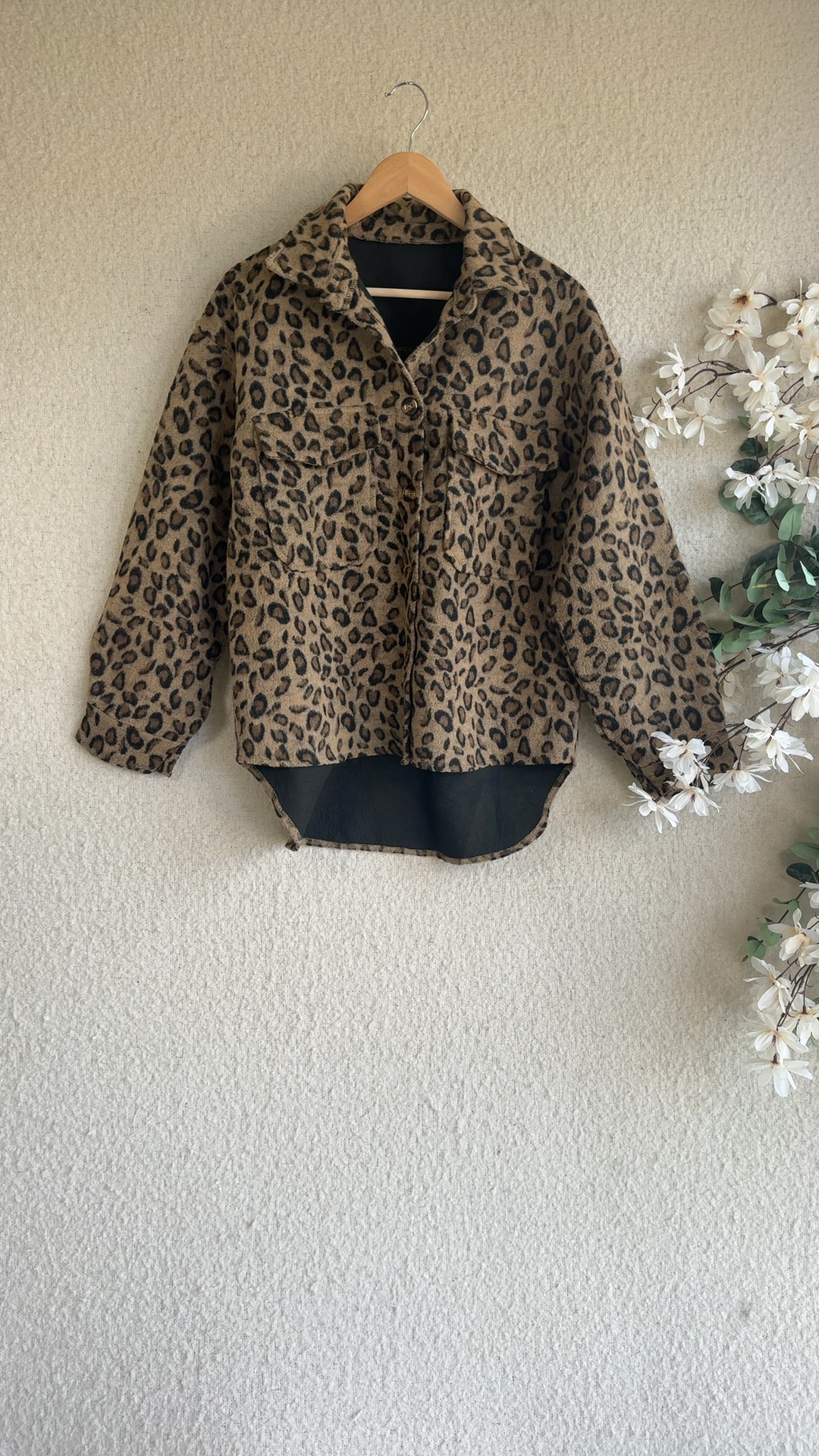 SHEIN Brown Leopard Print Overshirt Jacket UK 10 Faux Wool Polyester