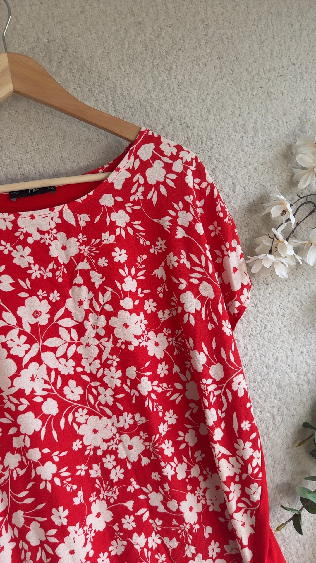 F&F Red & White Floral Print Top UK 18 Viscose Casual Chic Summer Style image 3