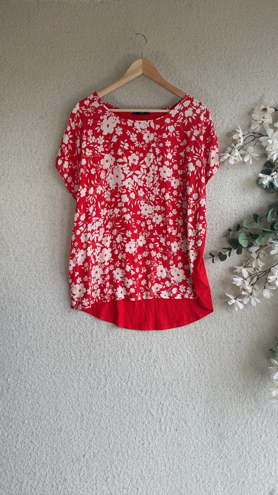 F&F Red & White Floral Print Top UK 18 Viscose Casual Chic Summer Style
