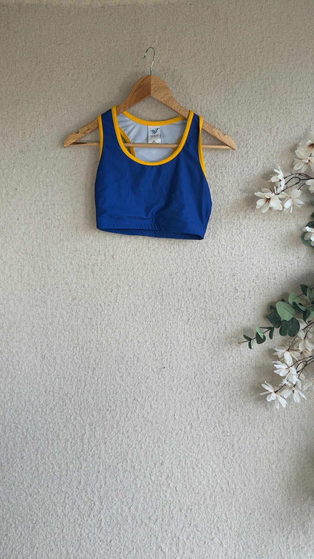 Varsity Spirit Blue & Yellow Sports Bra Medium Racerback Top Activewear