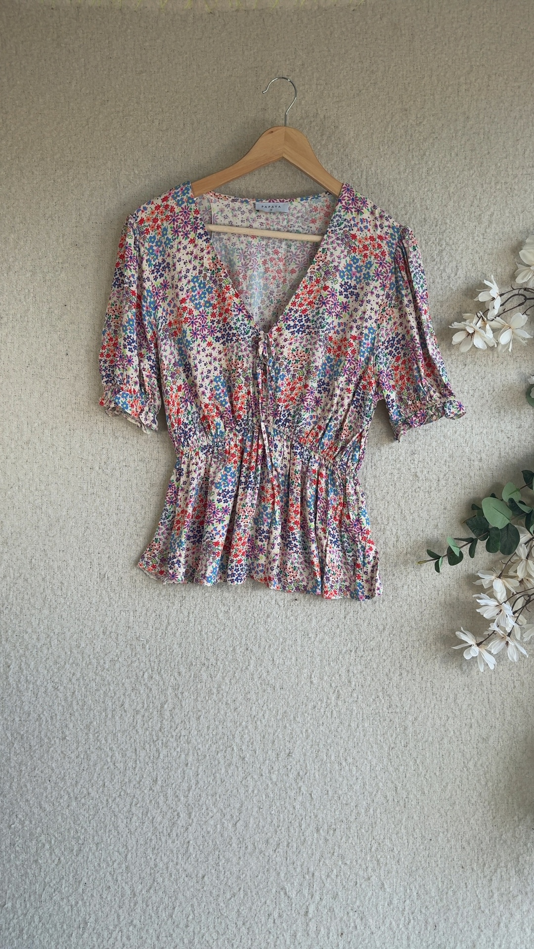Papaya Multi Floral Print Blouse Size 16 Viscose Elastic Waist image 6