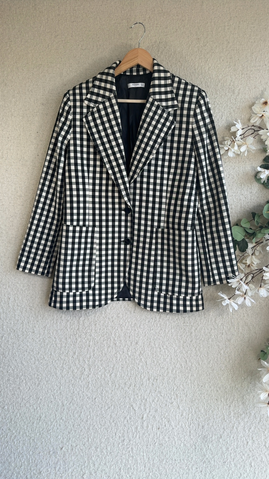Mango Black & White Check Blazer UK 14 Classic Tailored Jacket