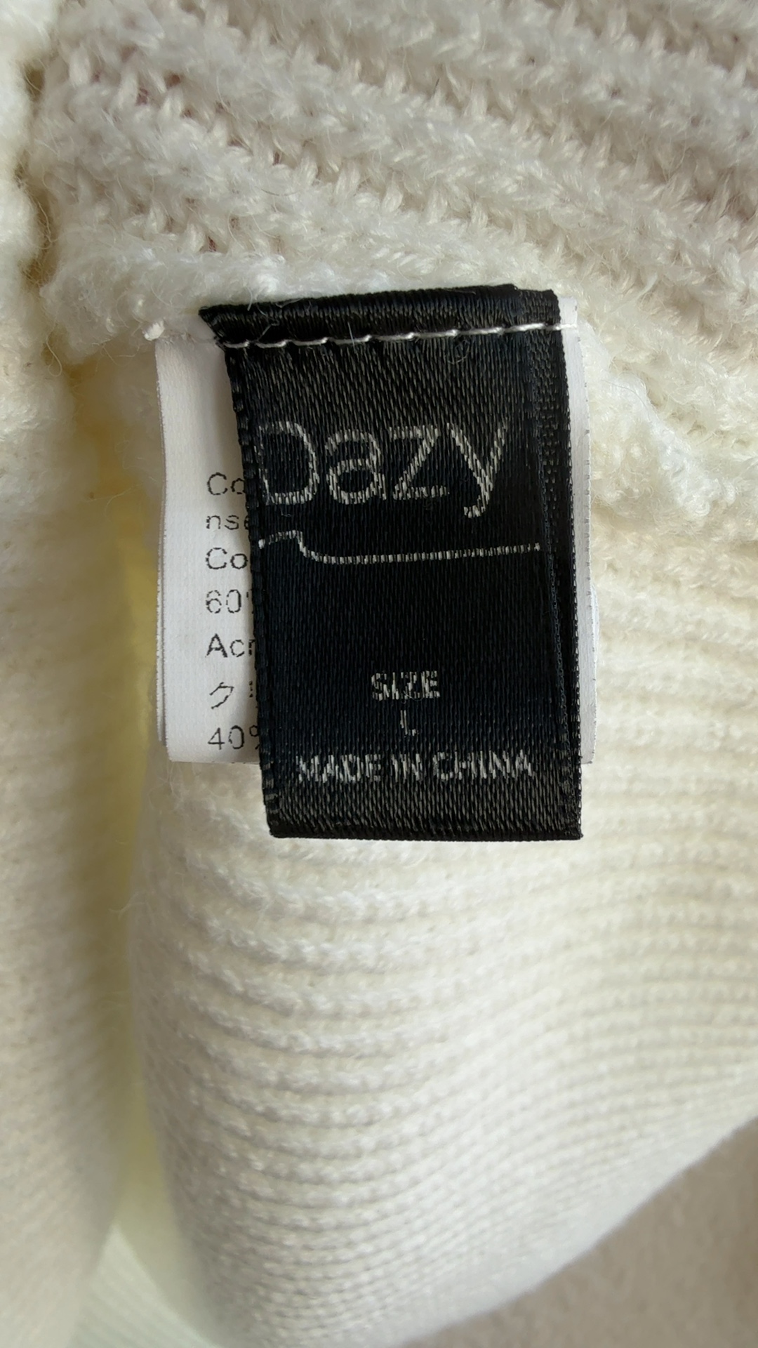 Dazy Cream V-Neck Ribbed Knit Jumper Large Soft Acrylic & Polyamide Sweater image 3