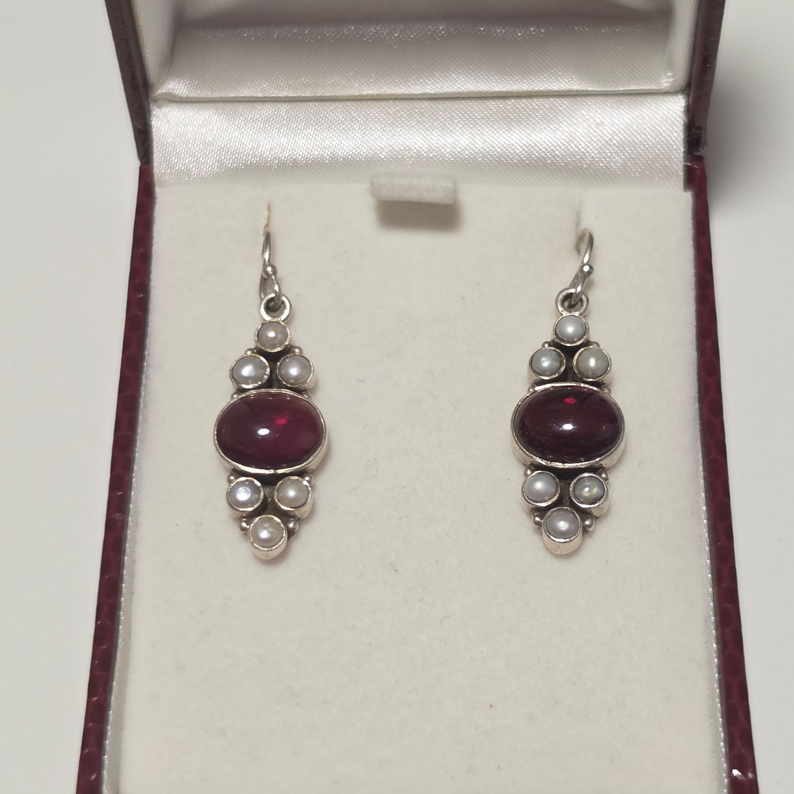 925 Sterling Silver Red & White Pearl Drop Earrings. B3 image 2