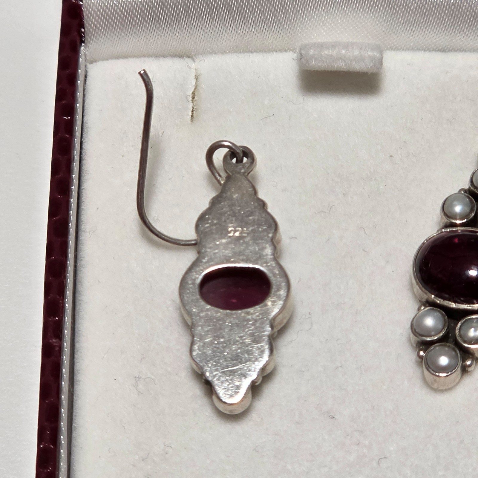 925 Sterling Silver Red & White Pearl Drop Earrings. B3 image 3