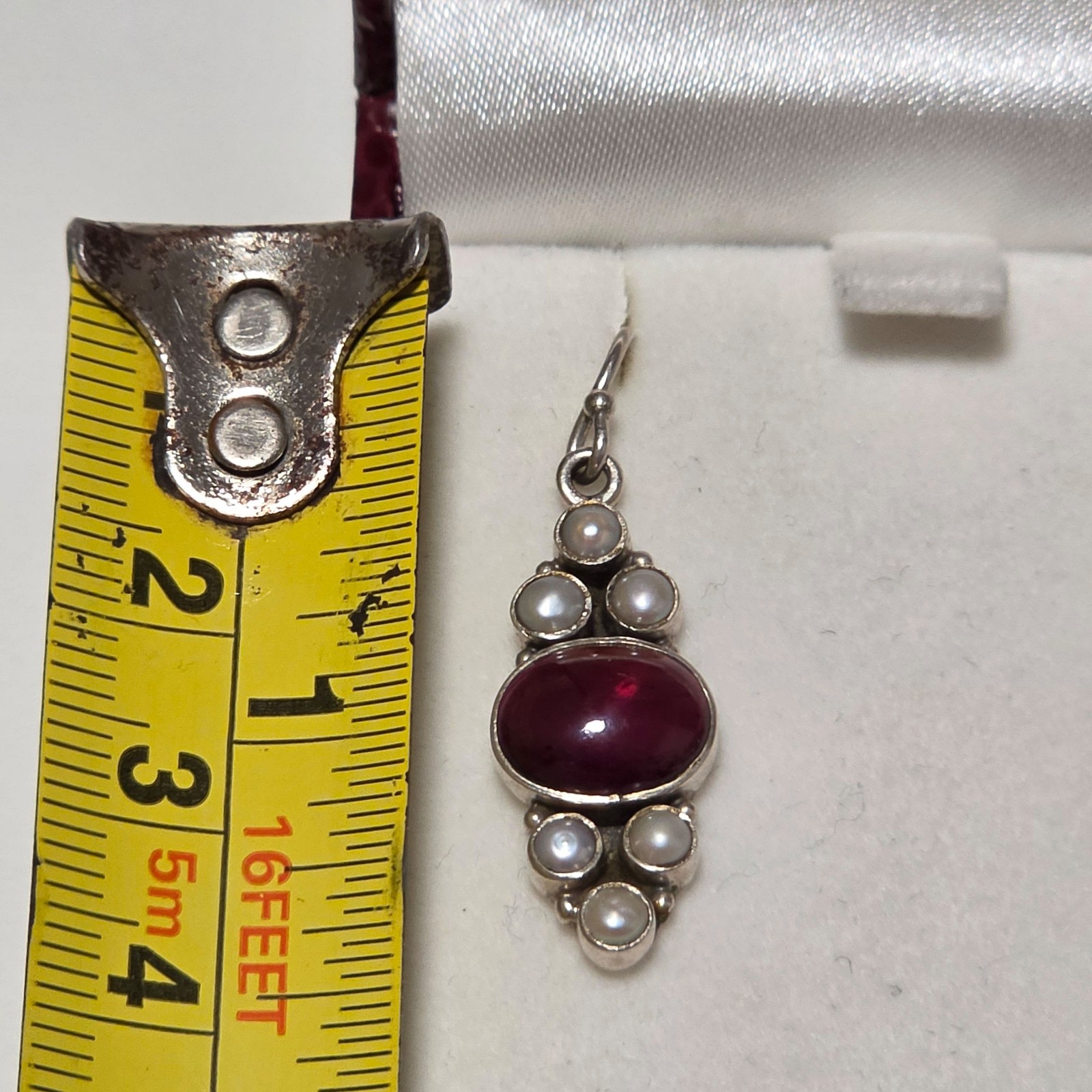 925 Sterling Silver Red & White Pearl Drop Earrings. B3 image 4