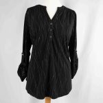 Roman Blouse Black Size 20 with Silver Wave Print Pre-Owned