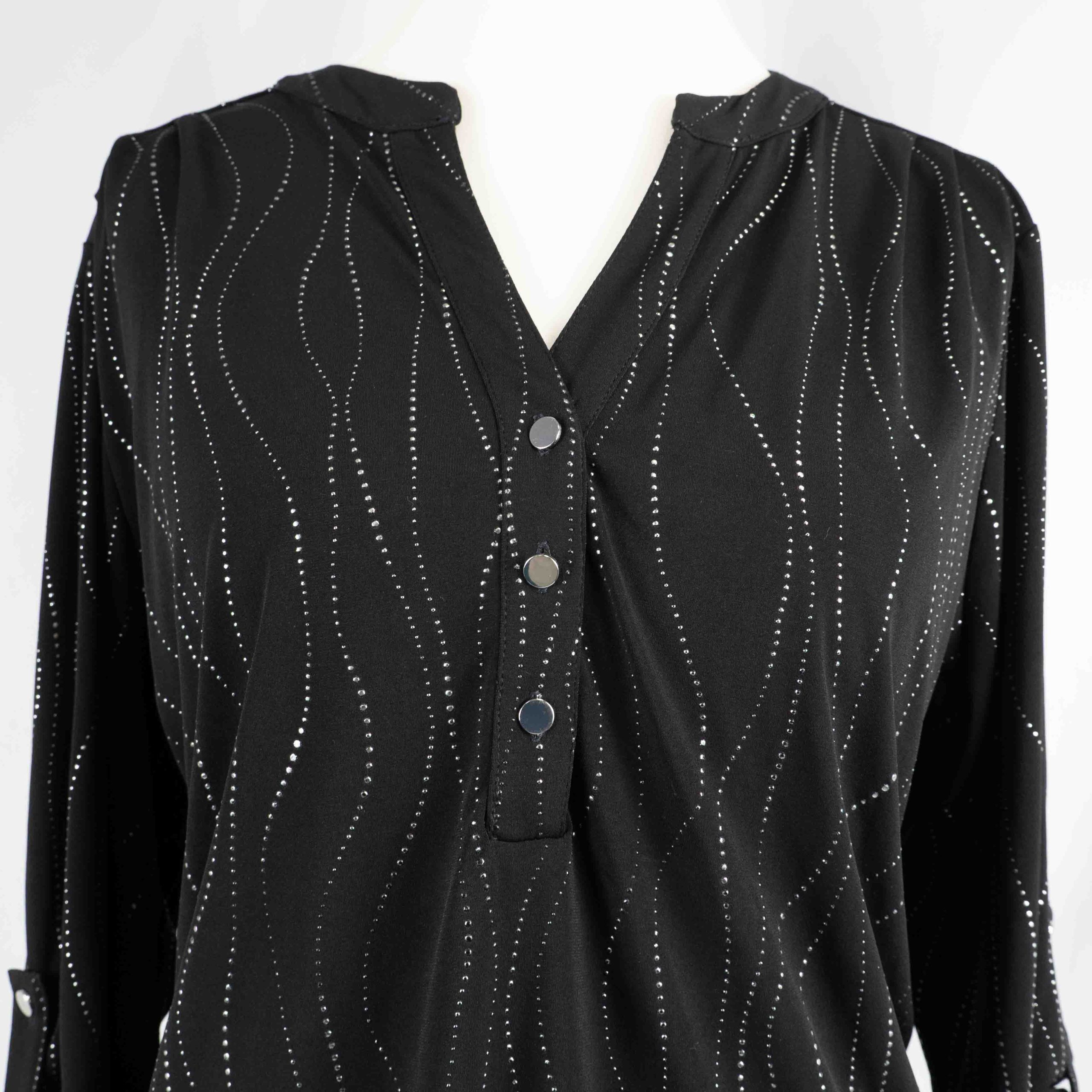 Roman Blouse Black Size 20 with Silver Wave Print Pre-Owned image 2