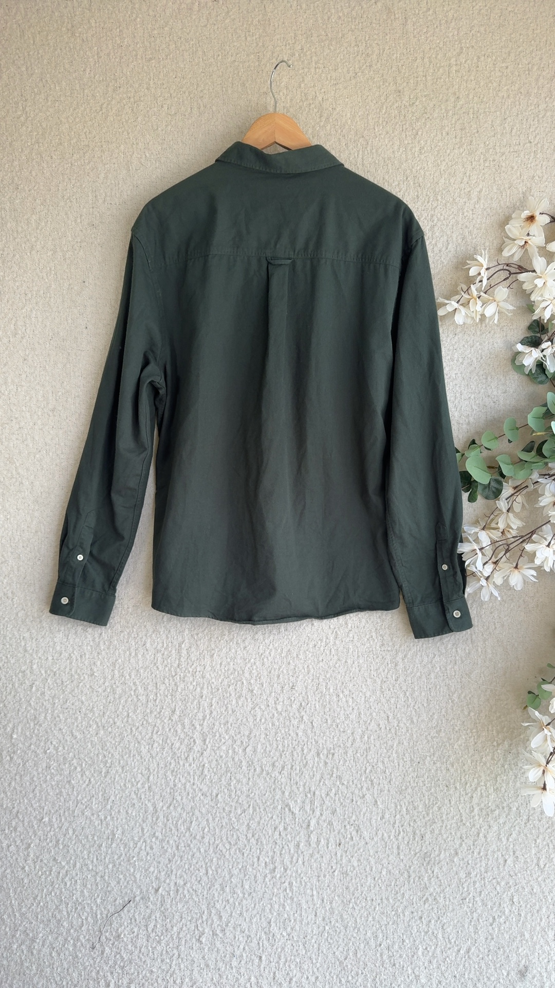 Zara Dark Green Cotton Long Sleeve Shirt Large UK 16 Classic Casual Button-Up image 4