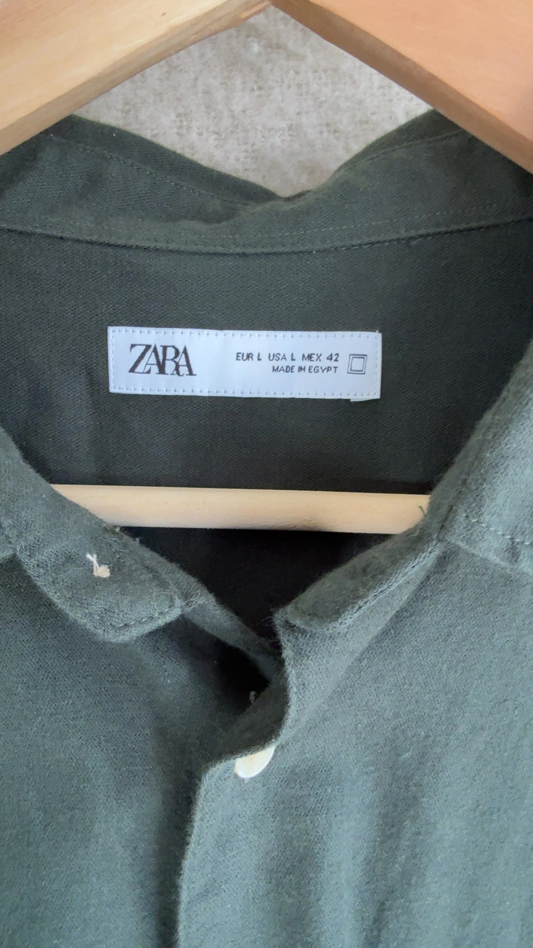 Zara Dark Green Cotton Long Sleeve Shirt Large UK 16 Classic Casual Button-Up image 2