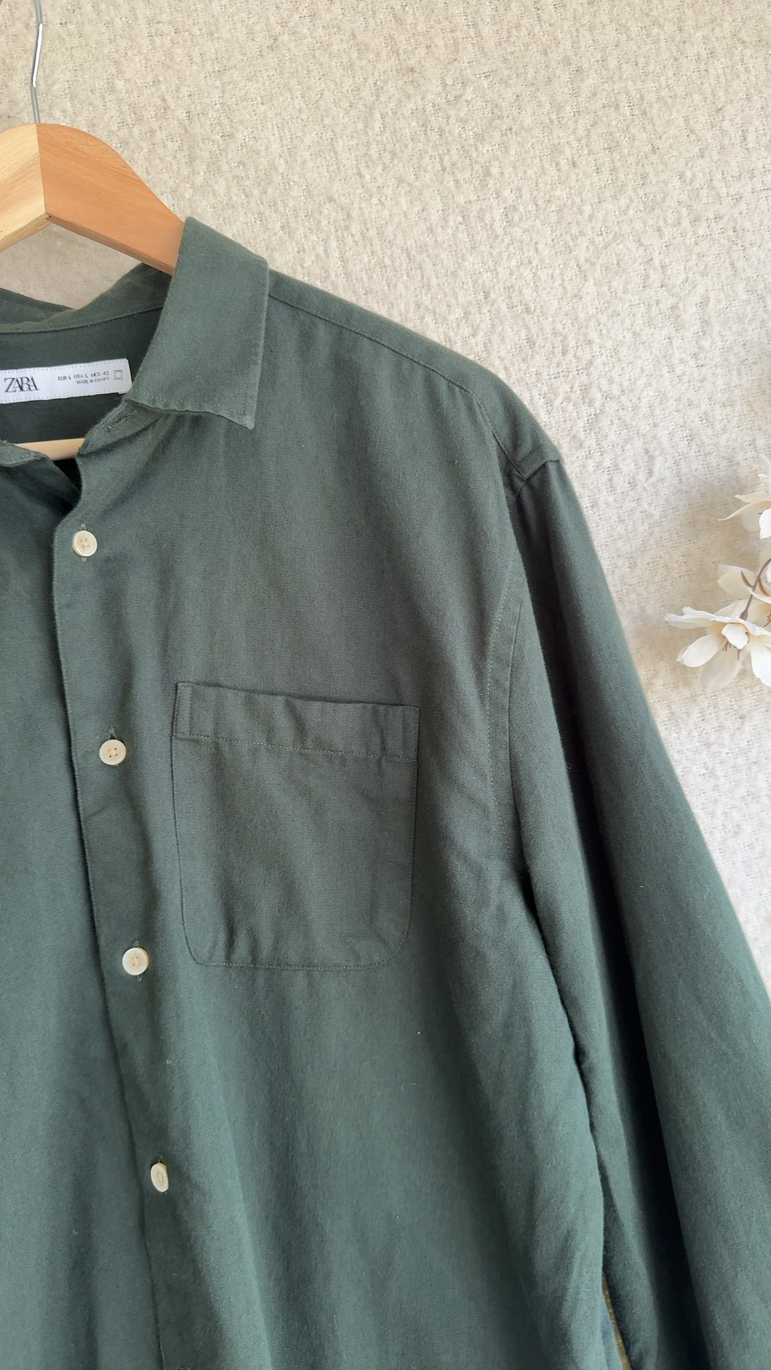 Zara Dark Green Cotton Long Sleeve Shirt Large UK 16 Classic Casual Button-Up image 3