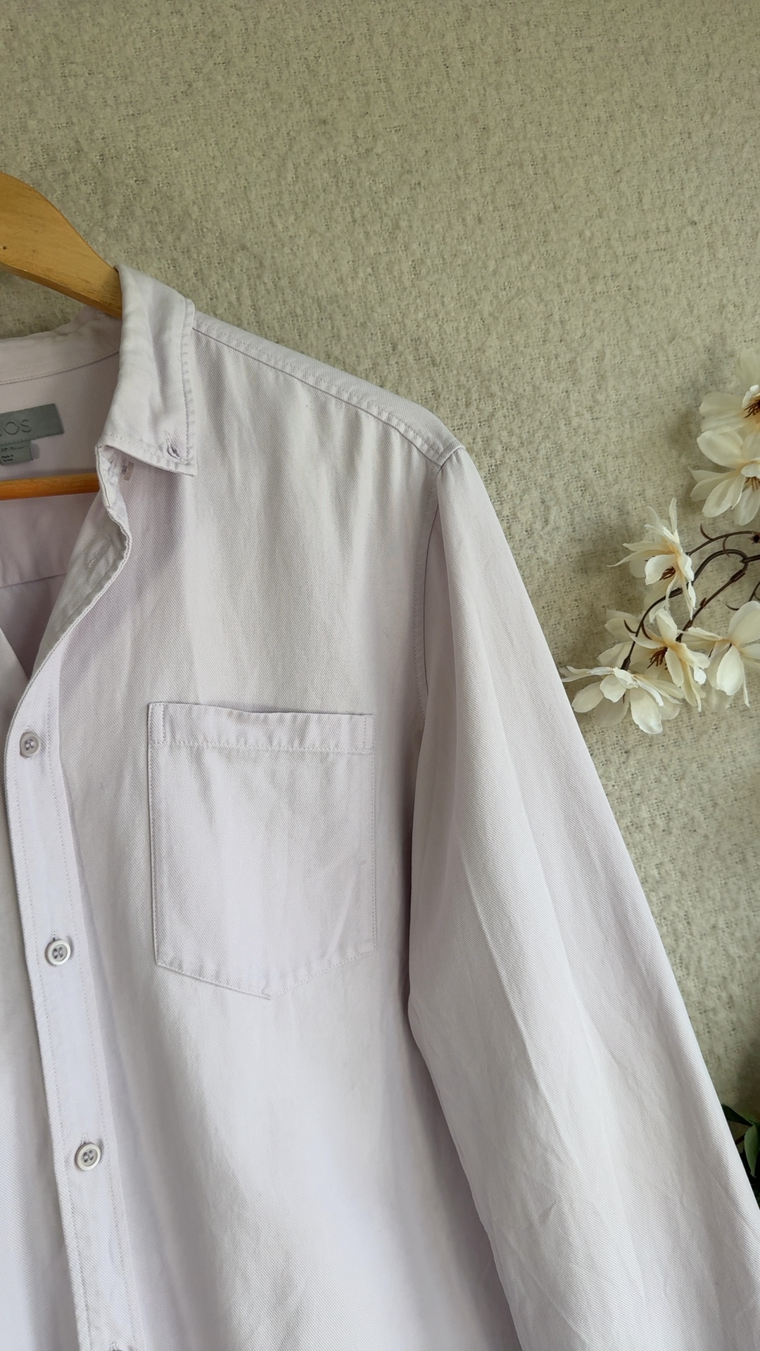 COS Light Pink / Lavender Purple Cotton & Lyocell Blend Shirt Medium Casual Slim Fit image 3