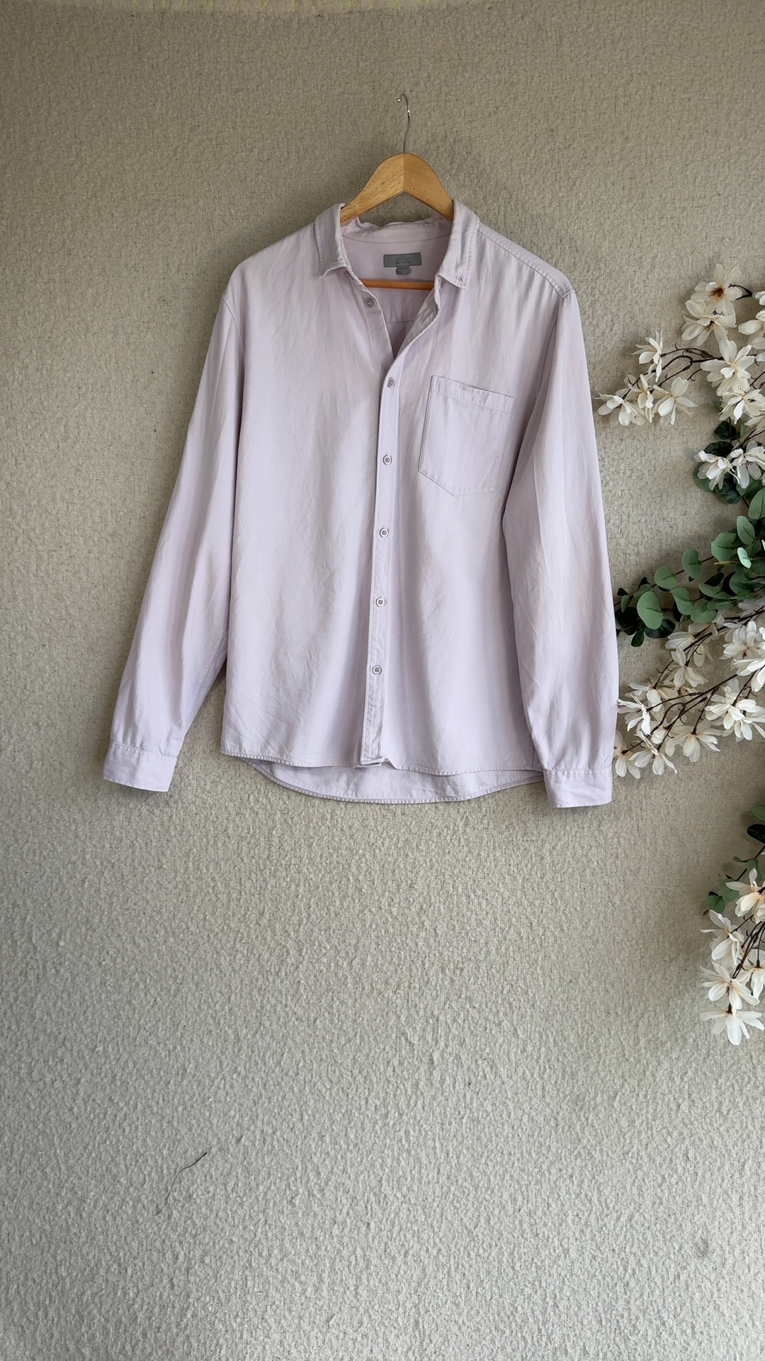 COS Light Pink / Lavender Purple Cotton & Lyocell Blend Shirt Medium Casual Slim Fit