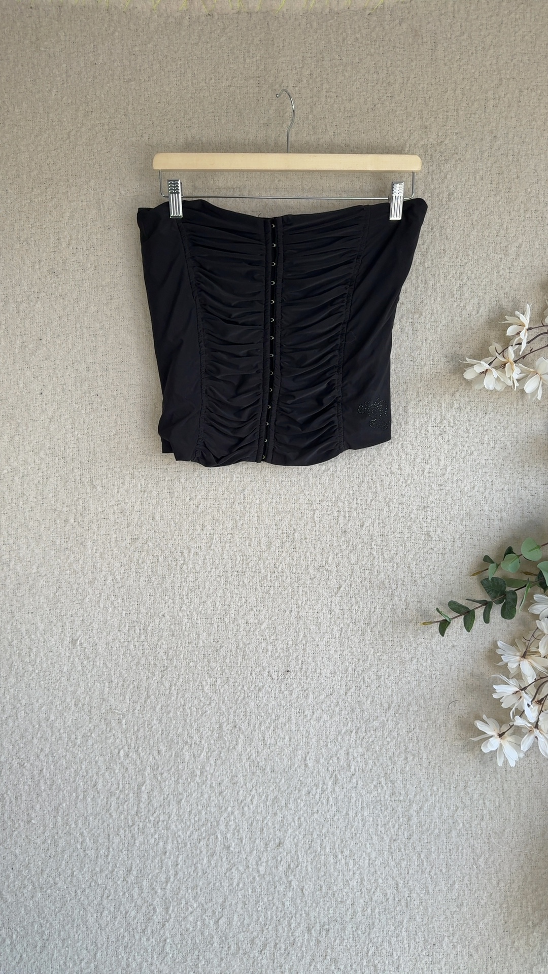Black Ruched Corset Top UK 18 Stretch Polyester & Elastane Feminine Chic