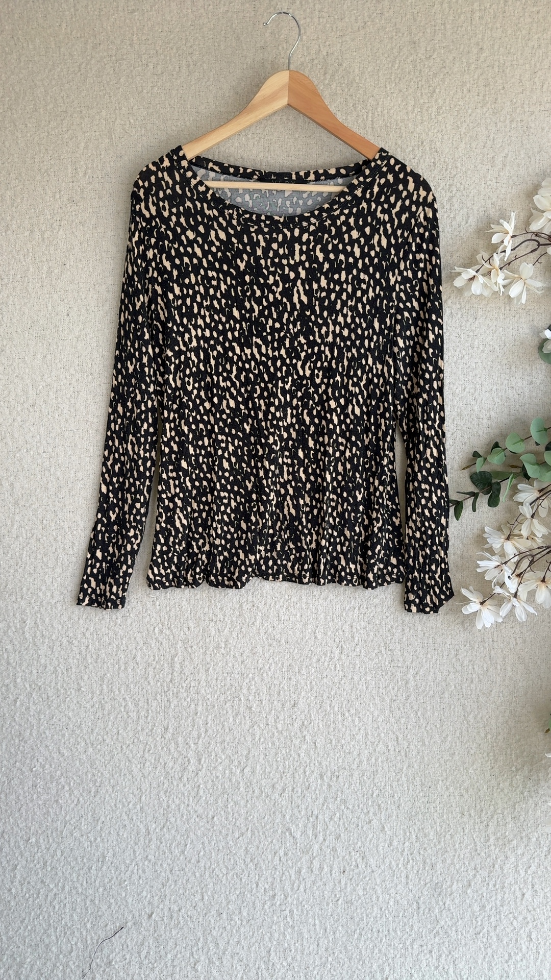Very Black & Beige Animal Print Long Sleeve Top UK 16 Stylish Casual Wear