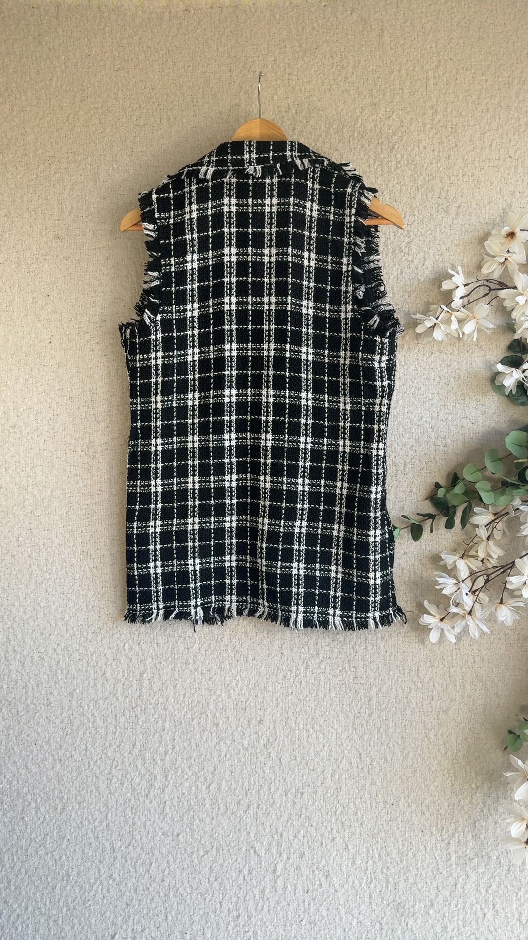 Shein Black & White Checked Sleeveless Tweed Vest UK Small Chic Stylish image 5