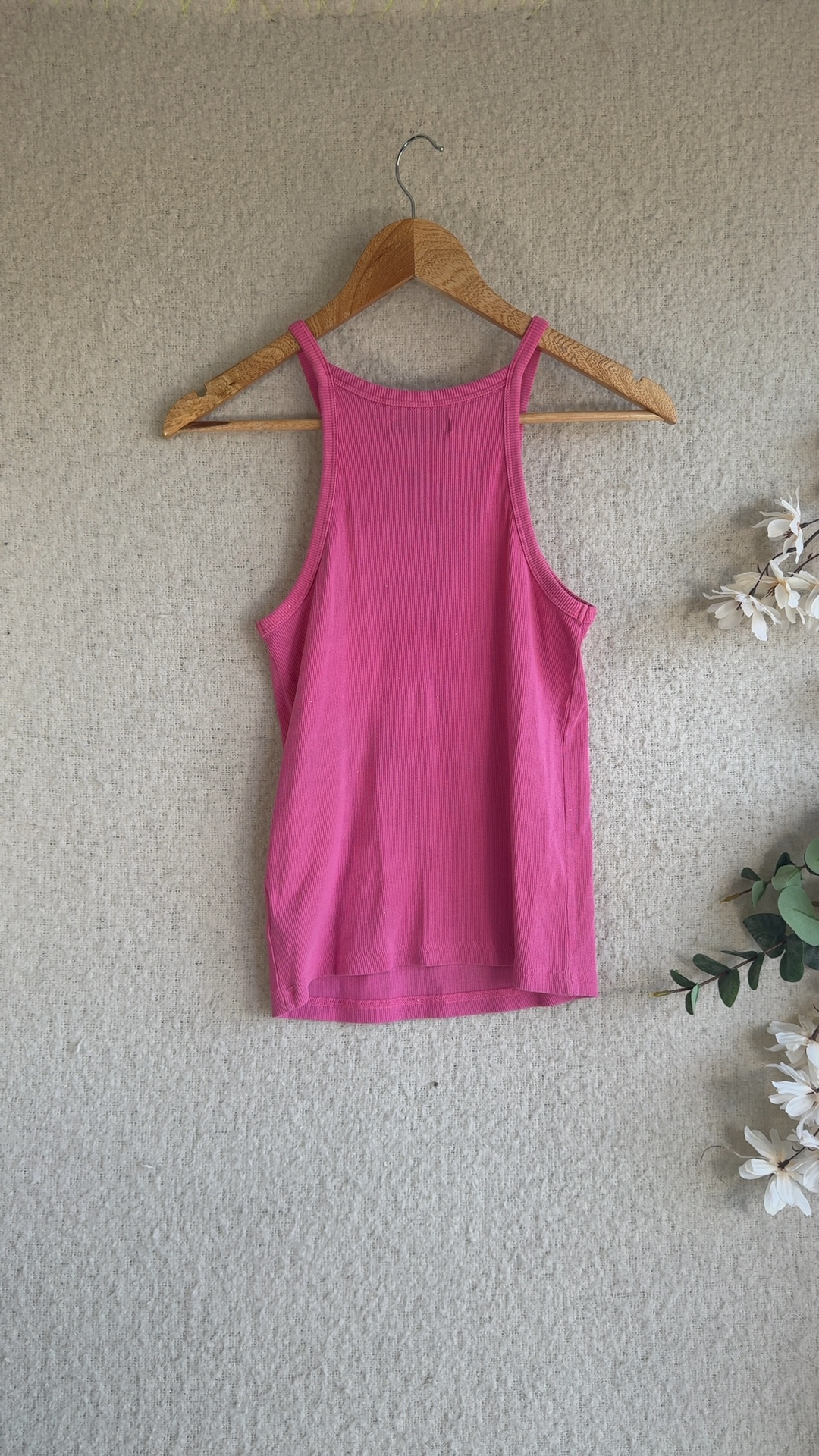 F&F Pink Ribbed Tank Top UK 8-10 Cotton Elastane Summer Casual Vest