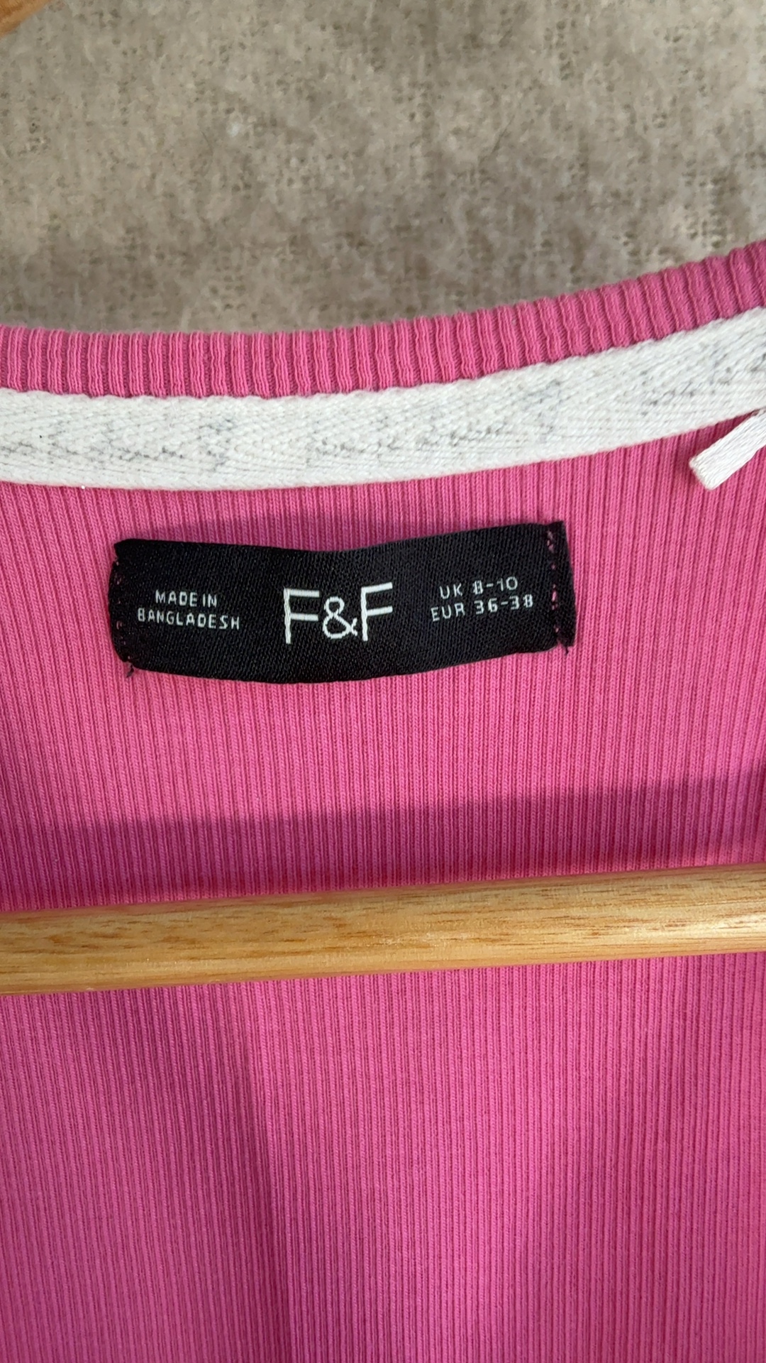 F&F Pink Ribbed Tank Top UK 8-10 Cotton Elastane Summer Casual Vest image 4