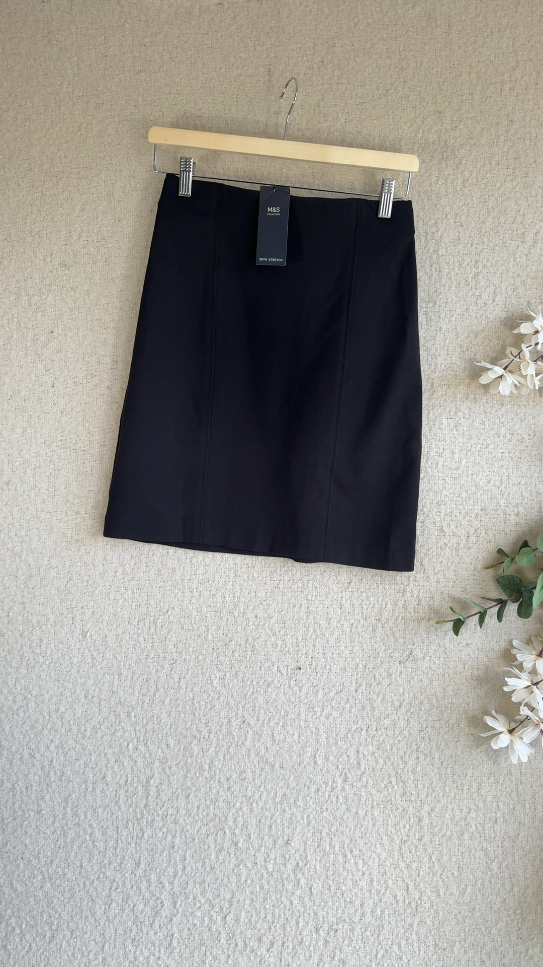 M&S Black Stretch Pencil Skirt UK 6 Elegant Classic Office Wear image 2