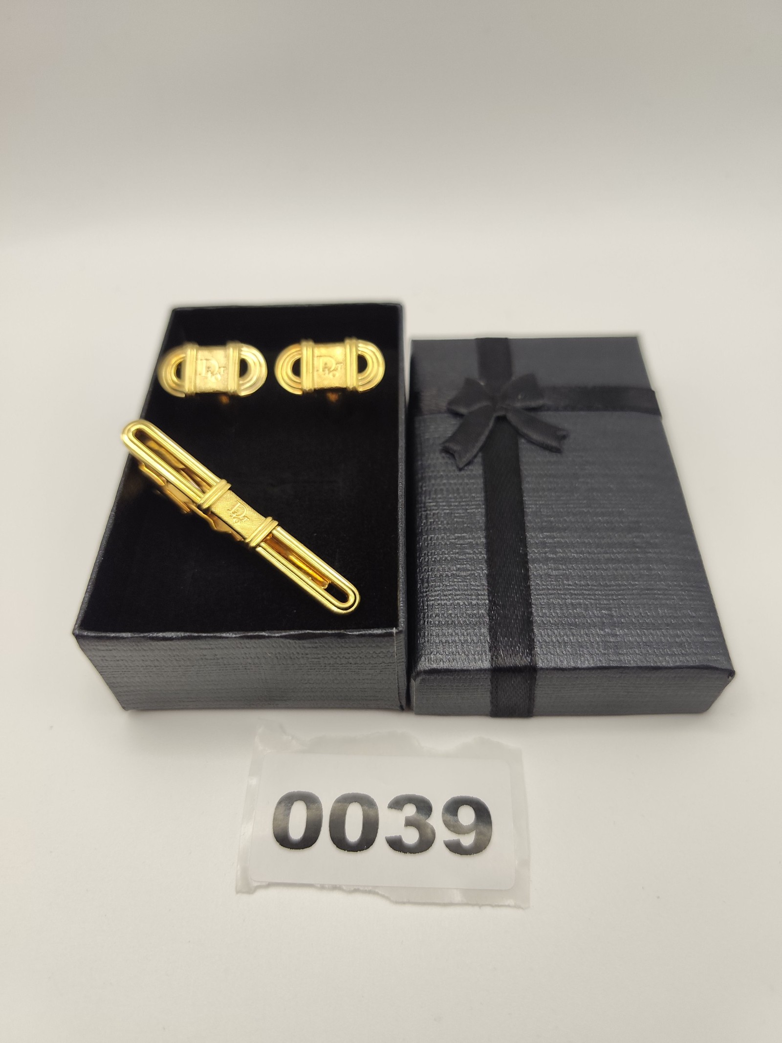 Christian Dior Goldtone Cufflinks & Tie Clip Set Men
