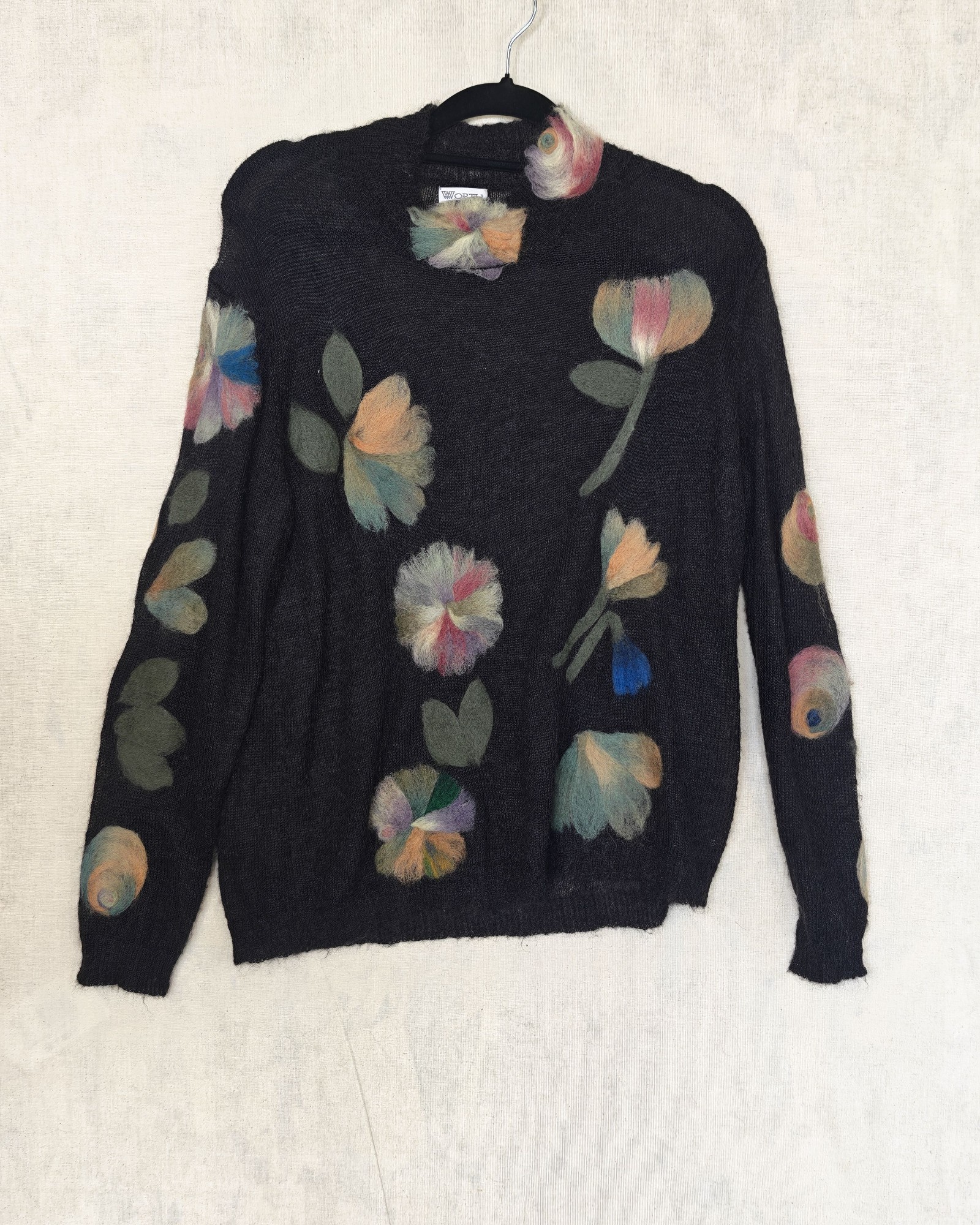 Worth Black Floral Knit Jumper Medium Mohair Nylon