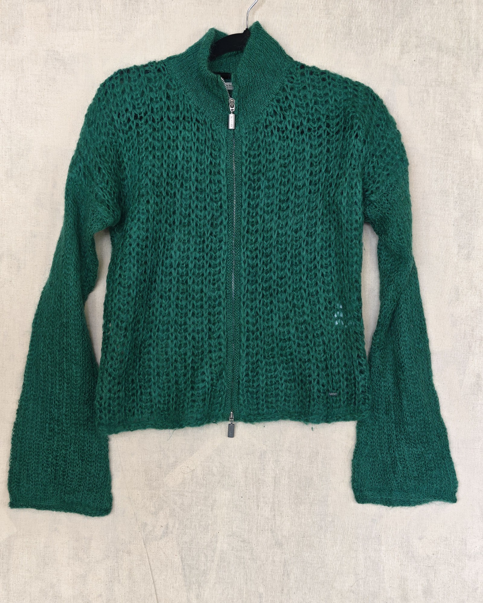 Sand White Green Mohair Zip Up Cardigan M