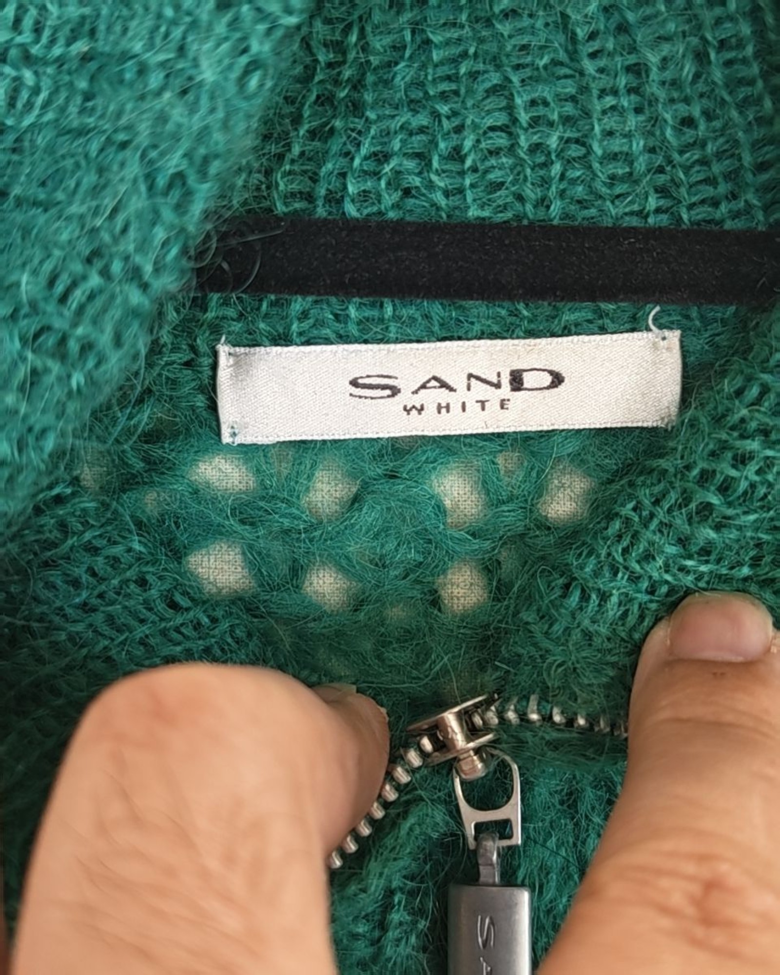 Sand White Green Mohair Zip Up Cardigan M image 3