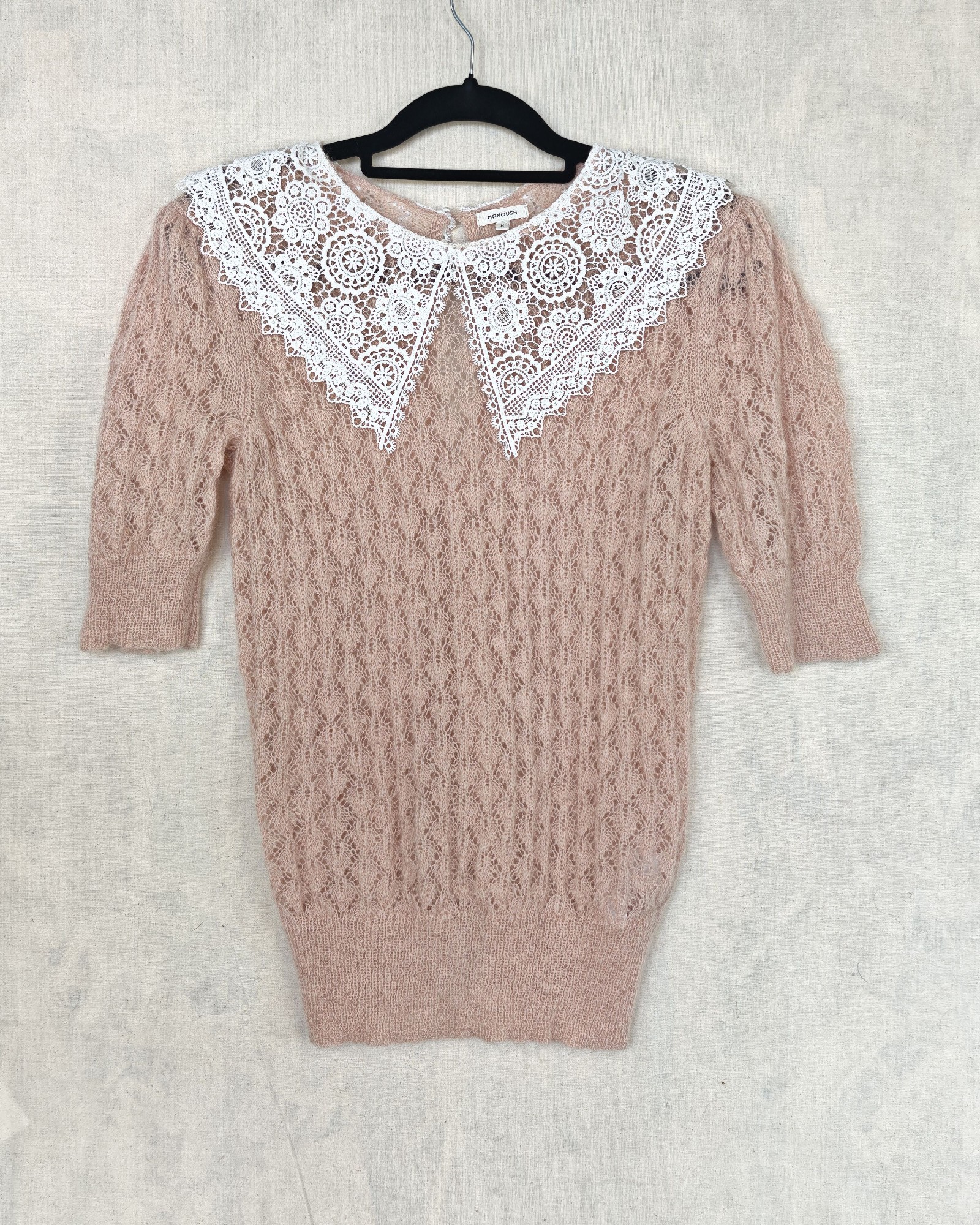 Manoush Beige Lace Collar Mohair Blend Jumper Medium