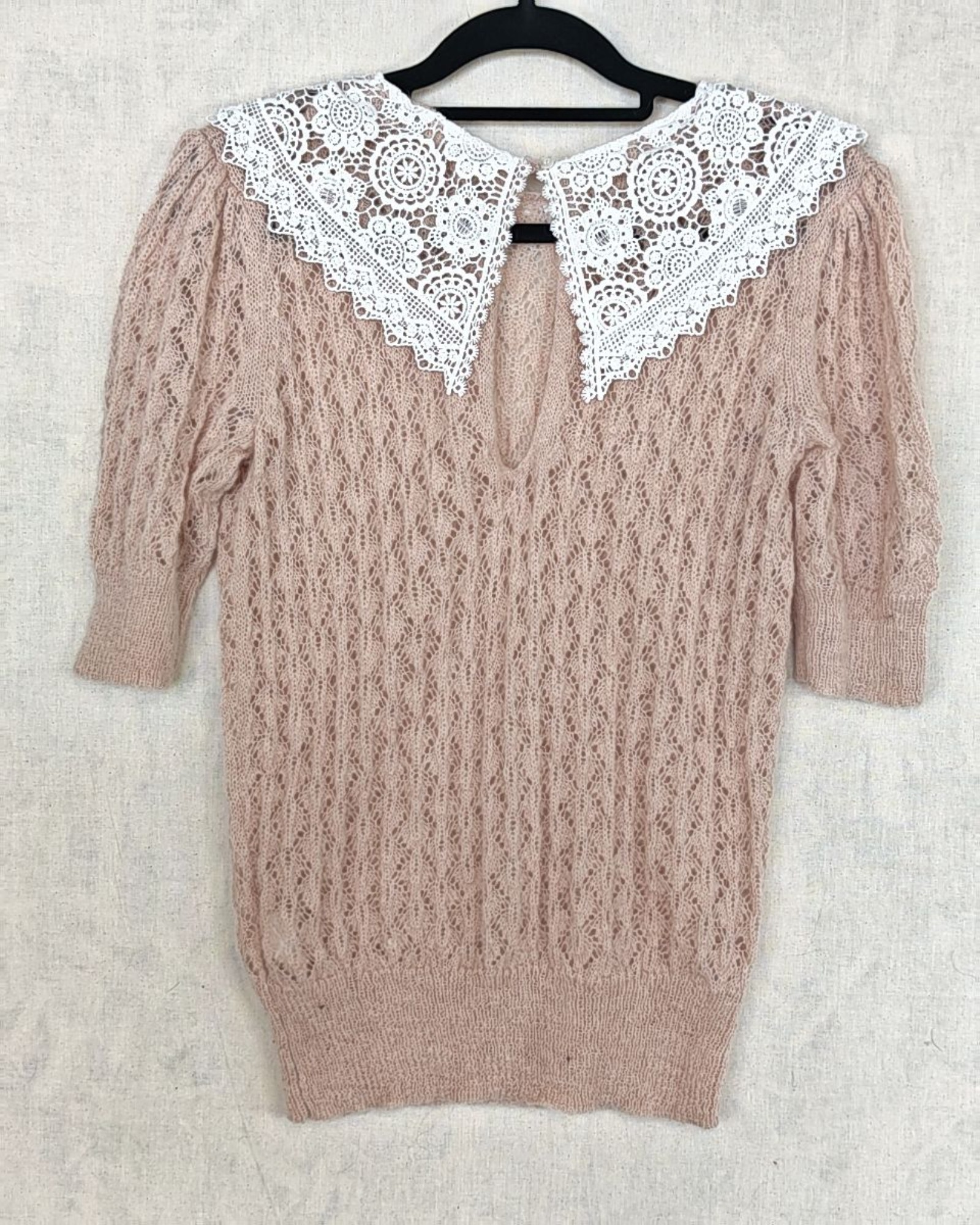 Manoush Beige Lace Collar Mohair Blend Jumper Medium image 2