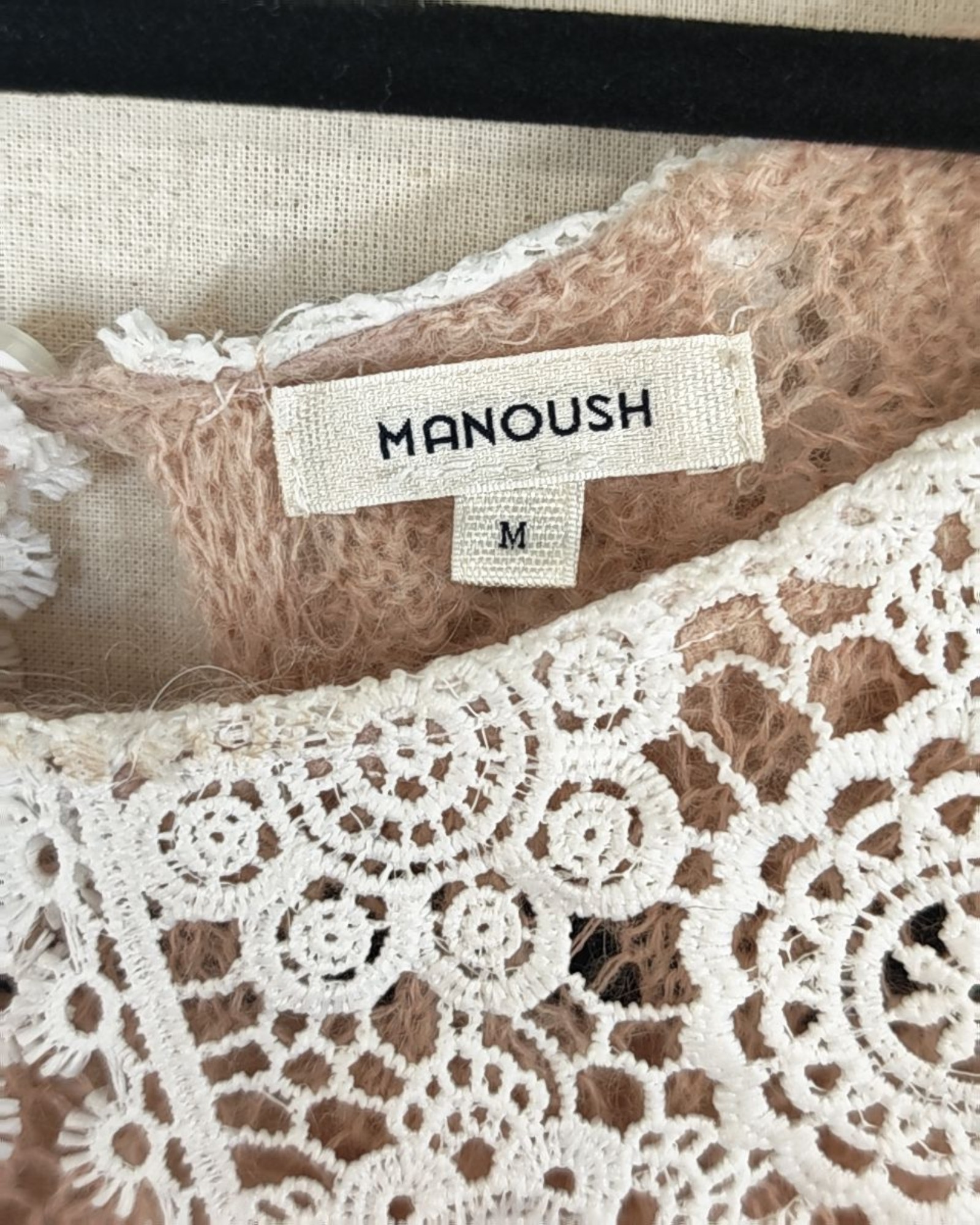 Manoush Beige Lace Collar Mohair Blend Jumper Medium image 3