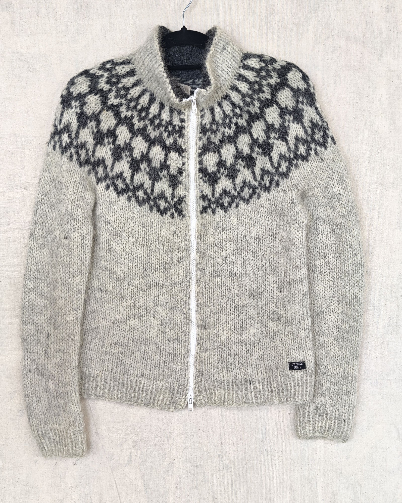 Tilda Tors Grey & Black Wool Zip Cardigan Small