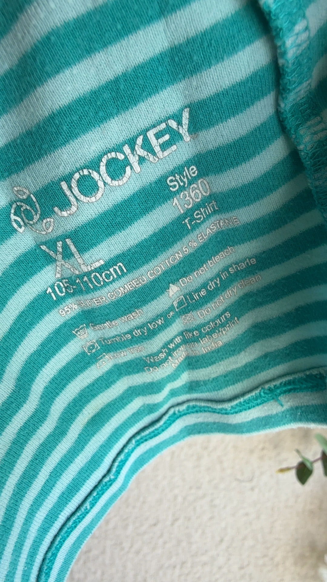 Jockey Turquoise & White Striped T-Shirt XL 105-110cm Comfortable Fit image 5