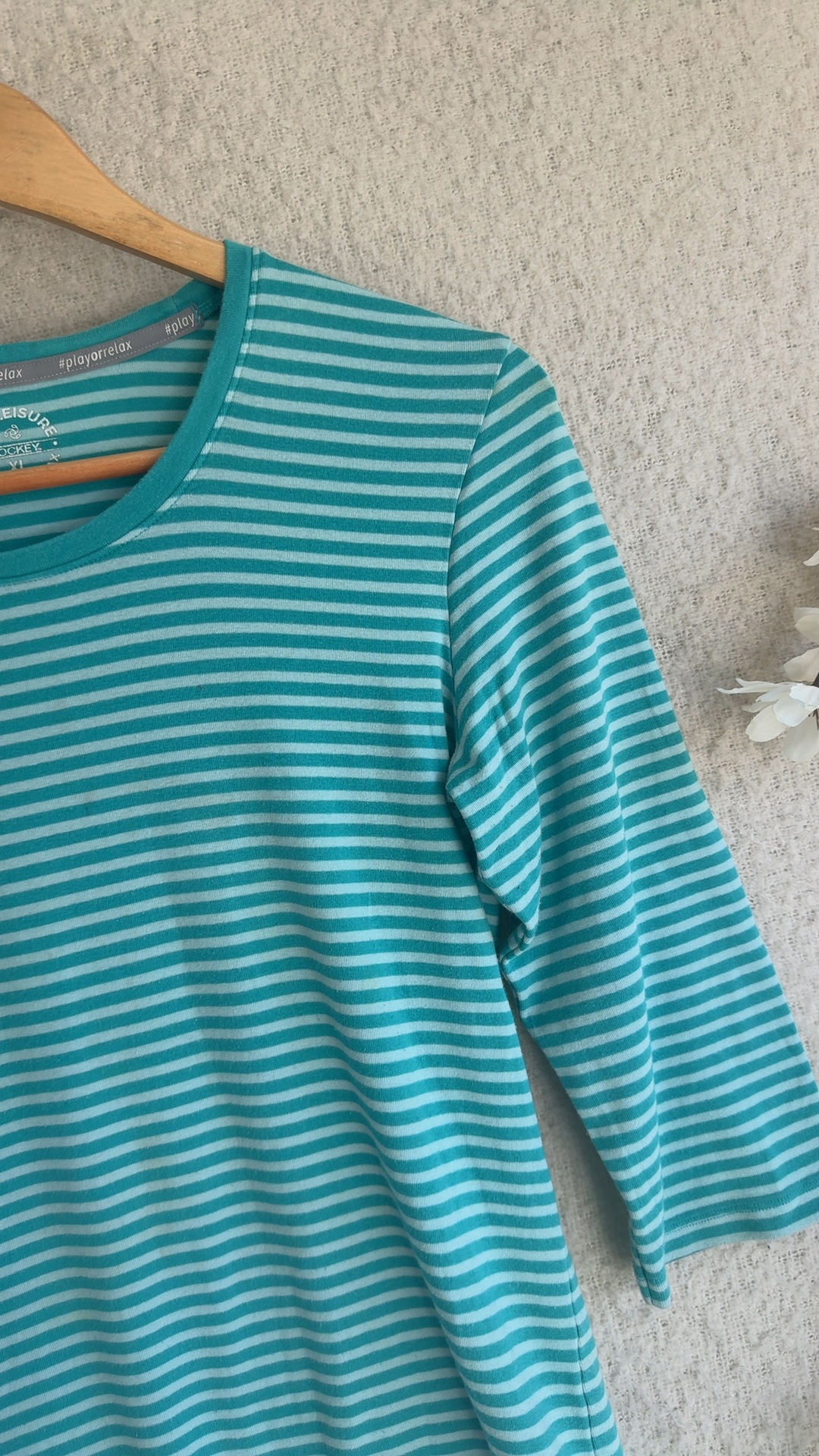 Jockey Turquoise & White Striped T-Shirt XL 105-110cm Comfortable Fit image 3