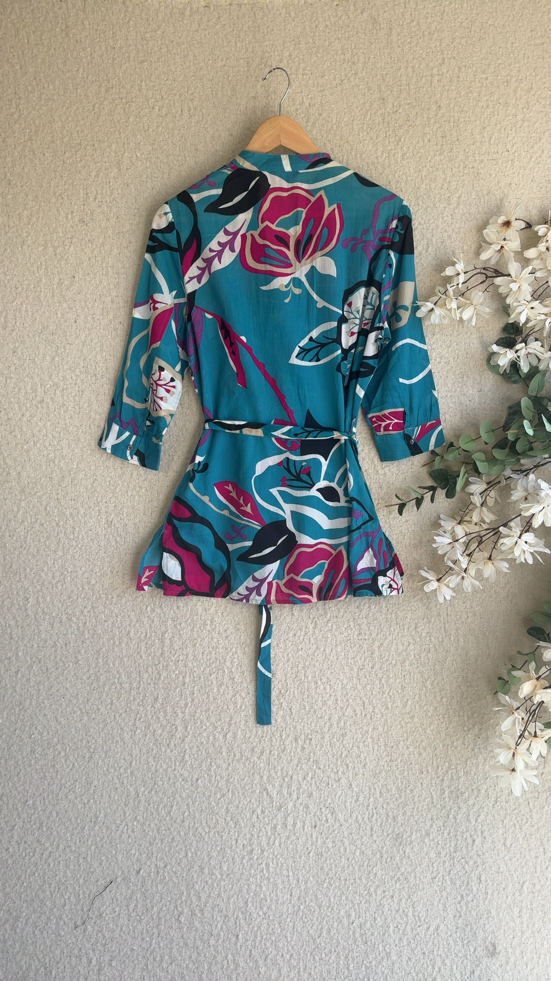 Monsoon Teal Pink Floral Cotton Shirt Dress UK 12 Casual Stylish Summer Wear image 4
