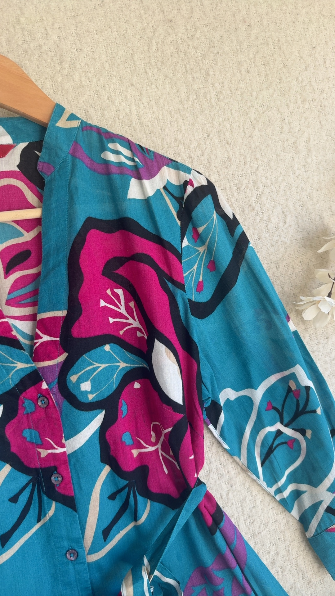 Monsoon Teal Pink Floral Cotton Shirt Dress UK 12 Casual Stylish Summer Wear image 3