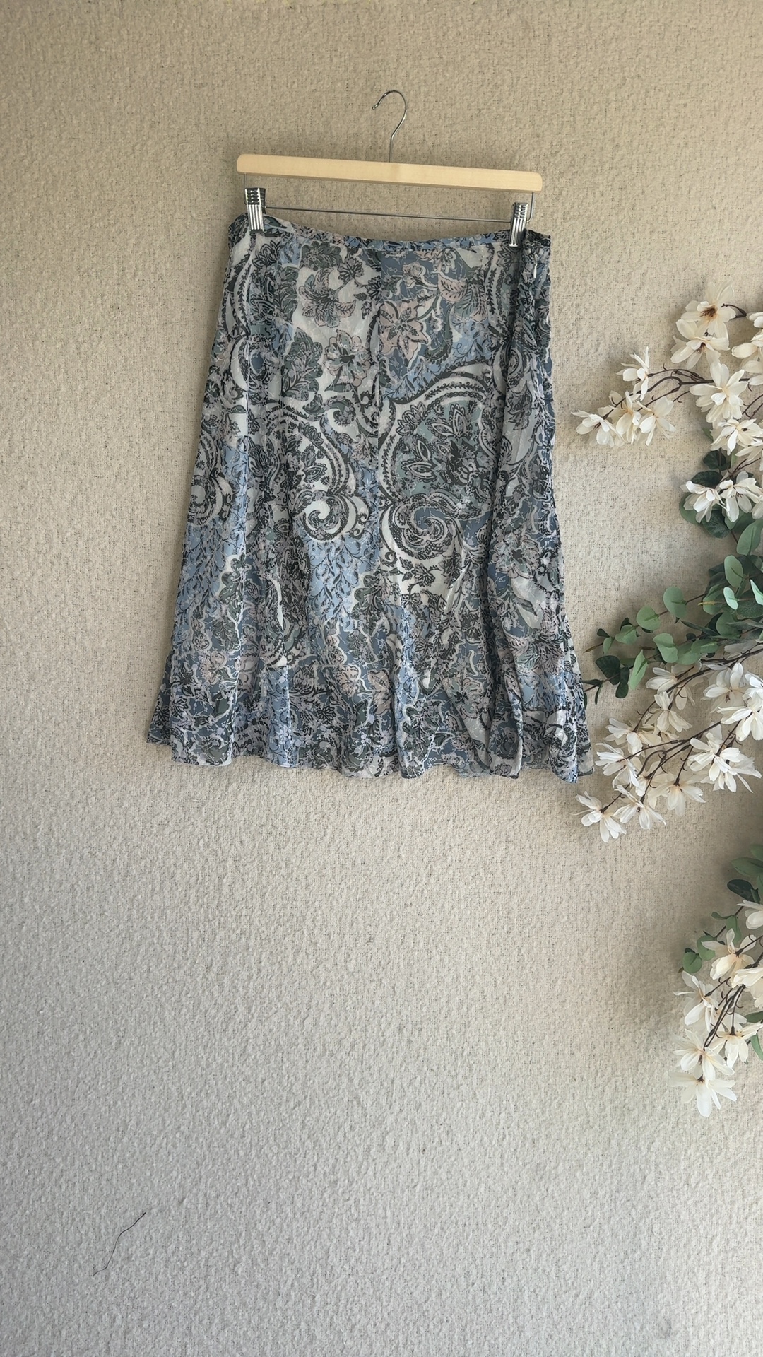 M&S Blue Mix Floral Patterned Skirt UK 16 Lightweight Lined