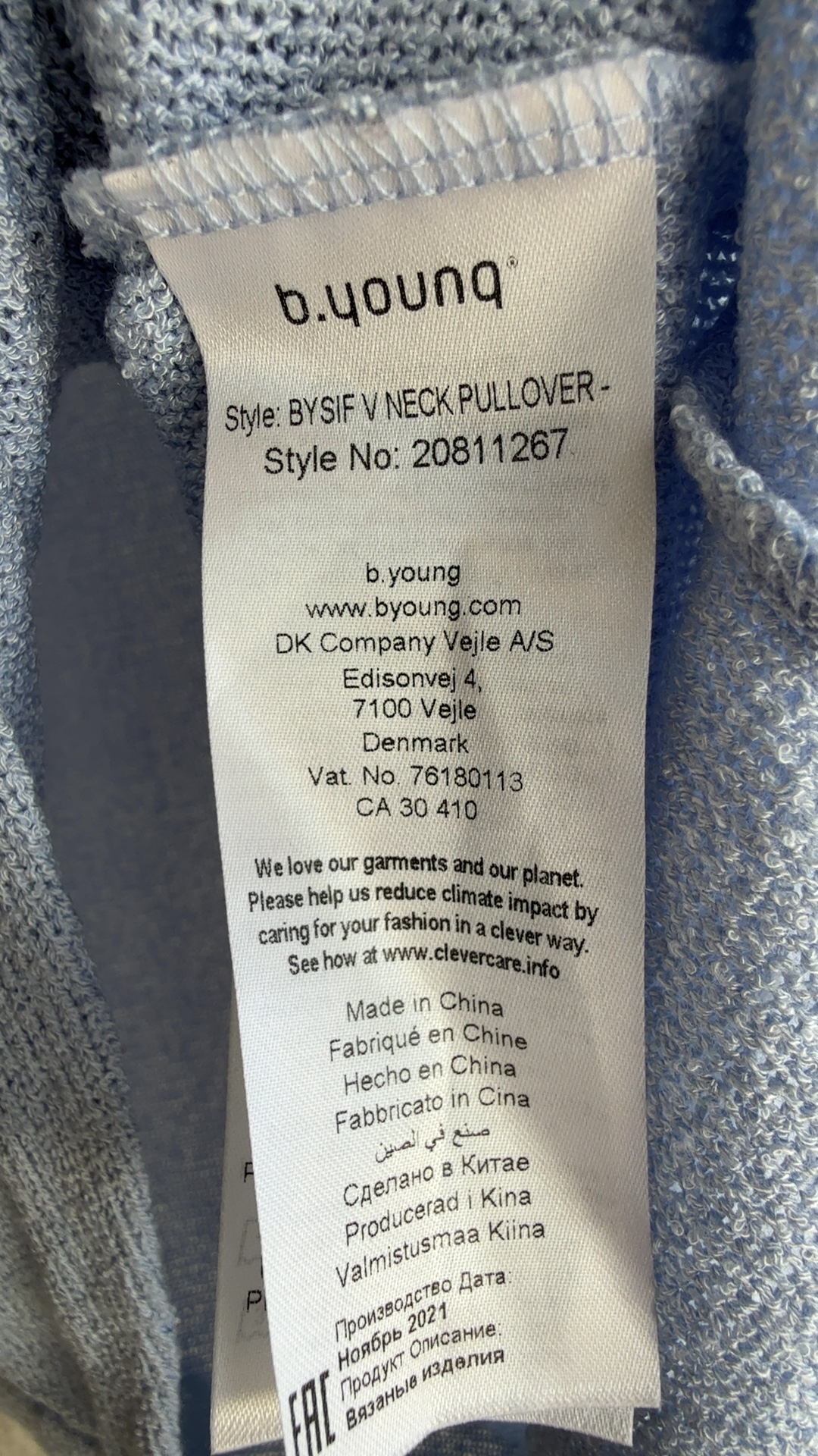 b.young Light Blue V Neck Pullover Jumper Large Soft Knit Womens Stylish image 6