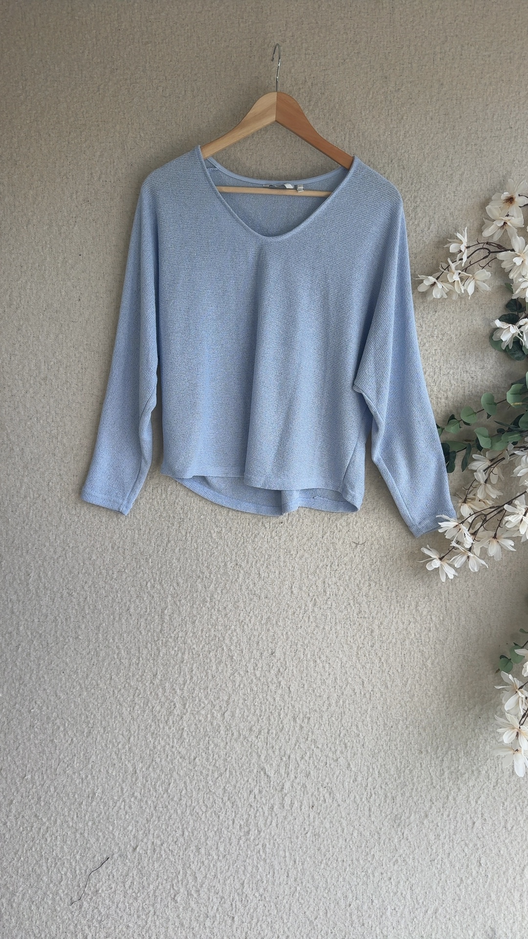 b.young Light Blue V Neck Pullover Jumper Large Soft Knit Womens Stylish