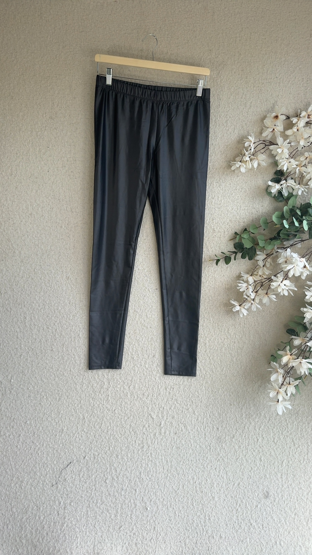 Atmosphere Black Faux Leather Leggings UK 12 Comfortable Stretchy Fit