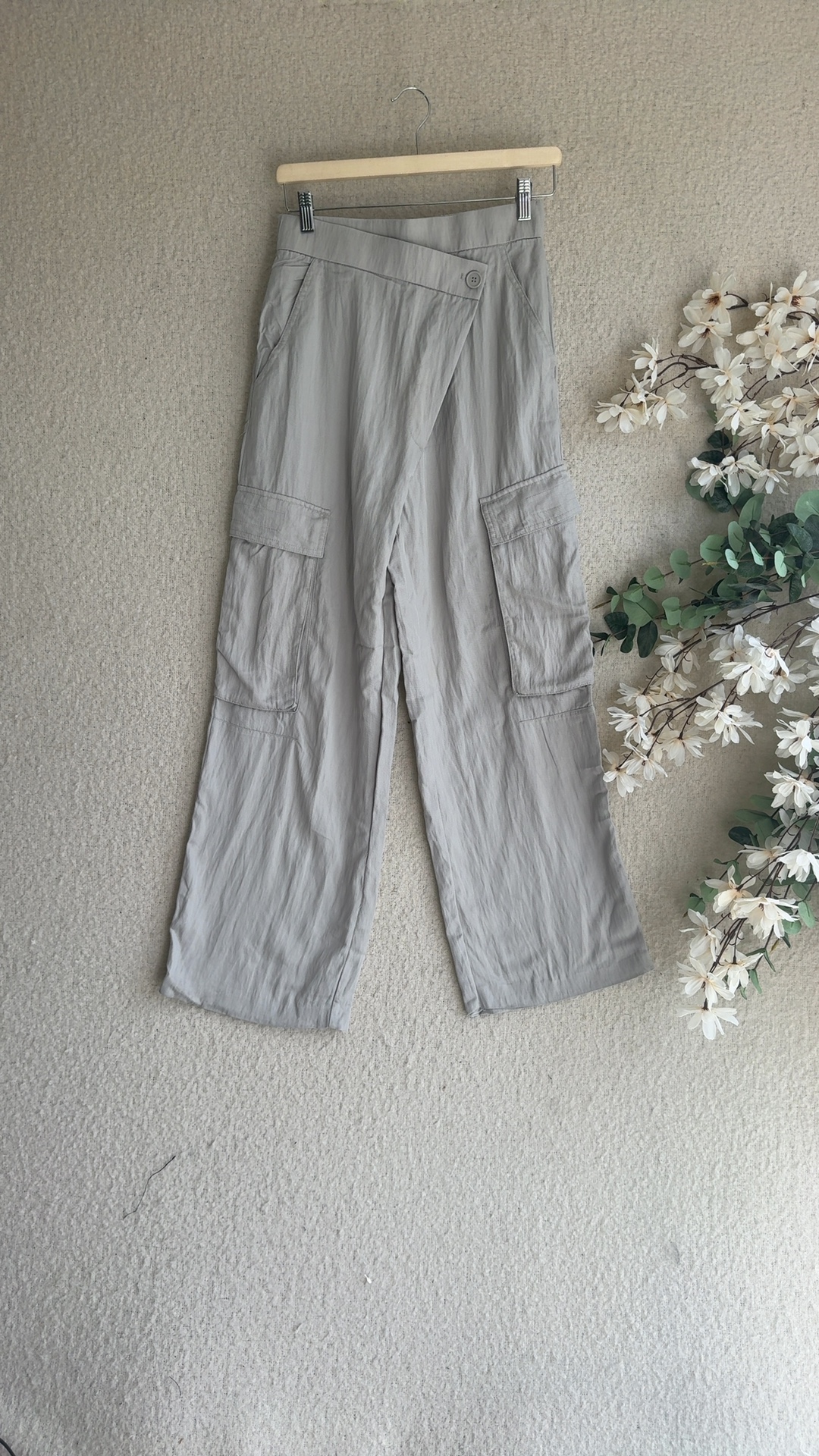 Zara Grey Wide Leg Cargo Trousers UK 8 Stylish Comfortable Trendy