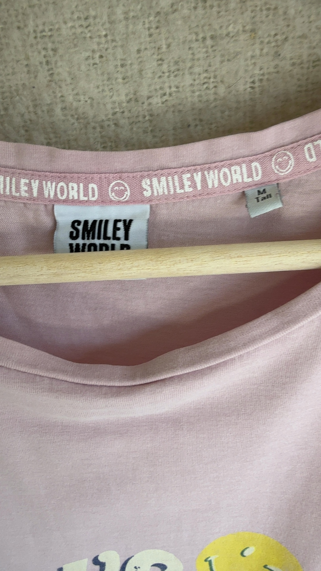 Next Pink Smiley World Slogan T-Shirt Women Medium Tall 100% Cotton Casual image 2