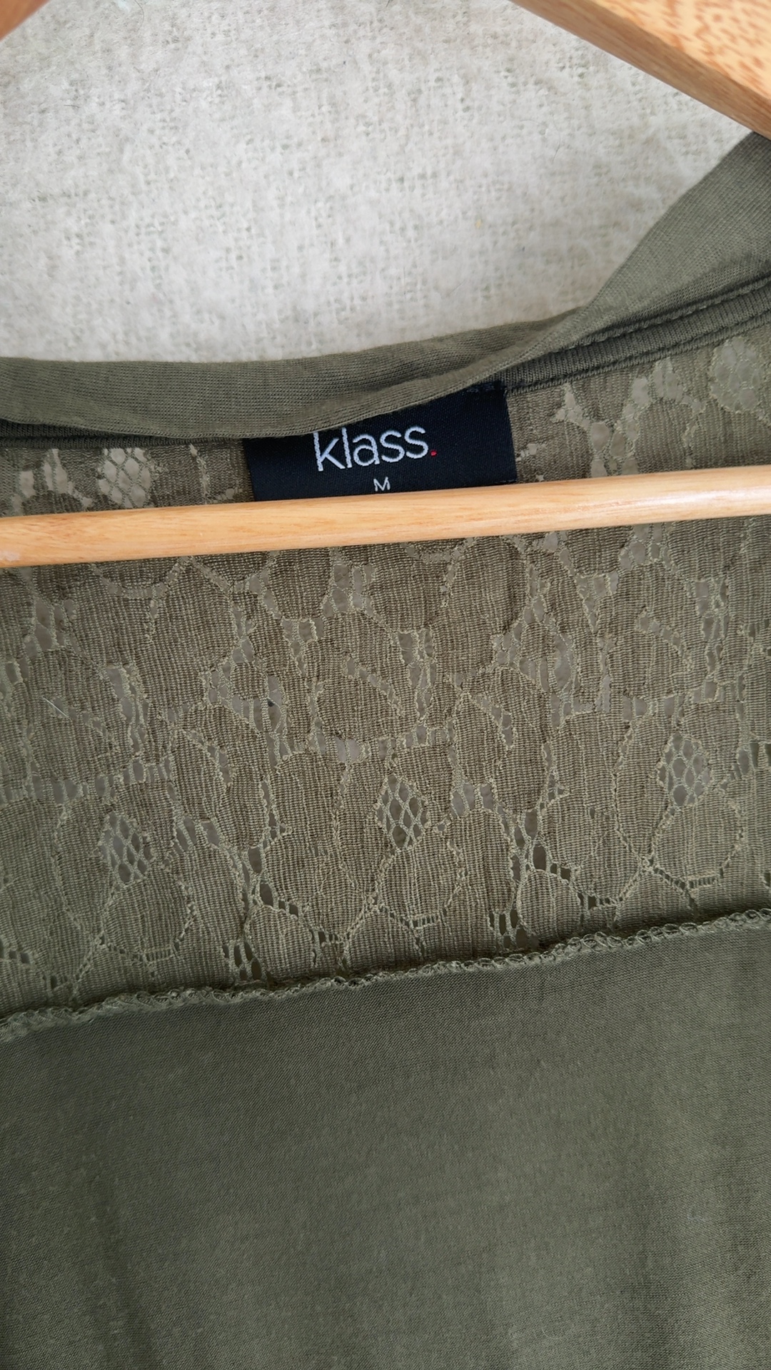 Klass Khaki Lace Back Top Medium Soft Viscose Knit Stylish Layered Look image 3
