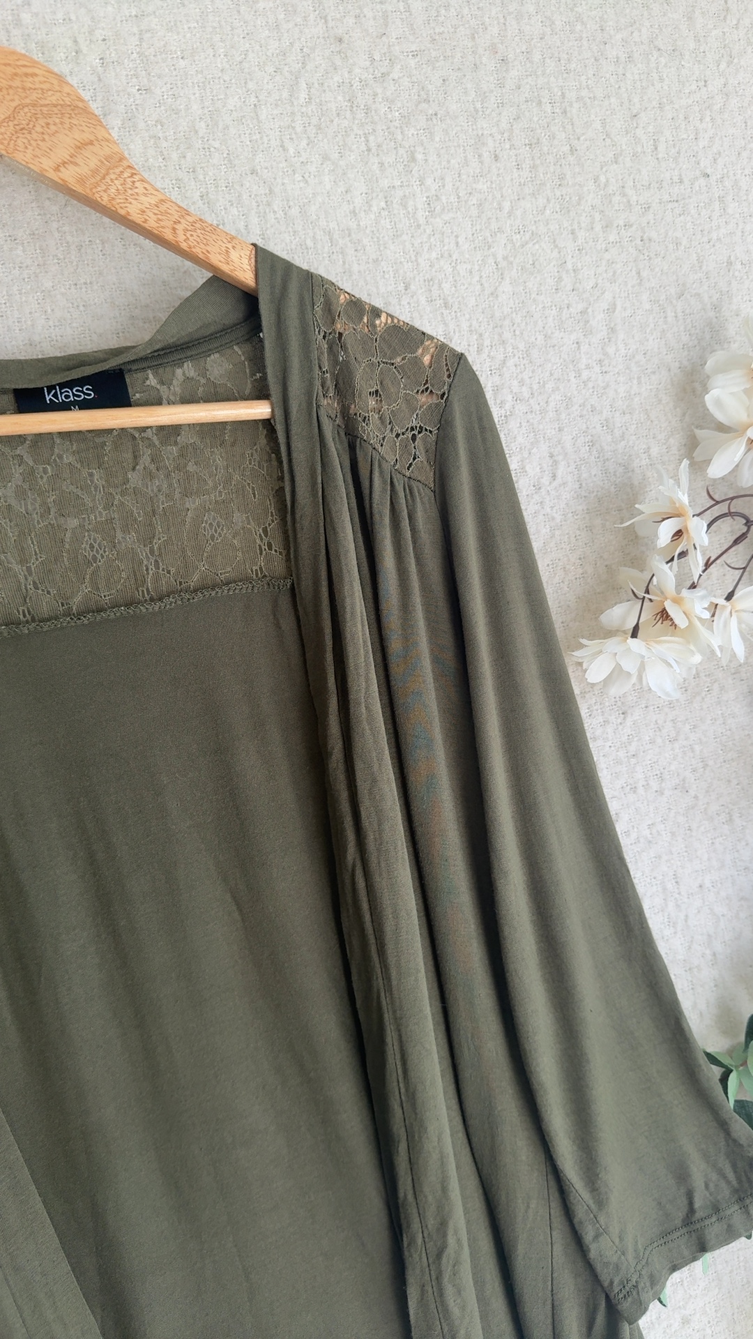 Klass Khaki Lace Back Top Medium Soft Viscose Knit Stylish Layered Look image 2